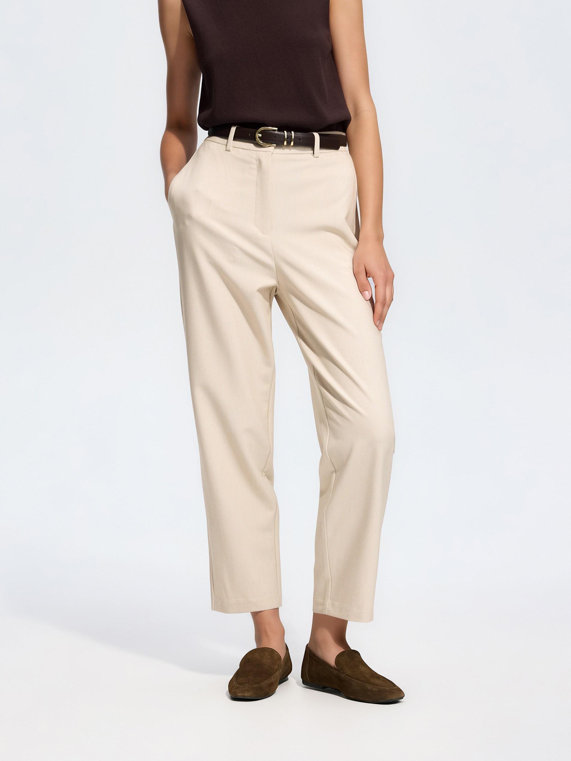 Beige Cigarette Trousers With Belt, Beige, large image number 0