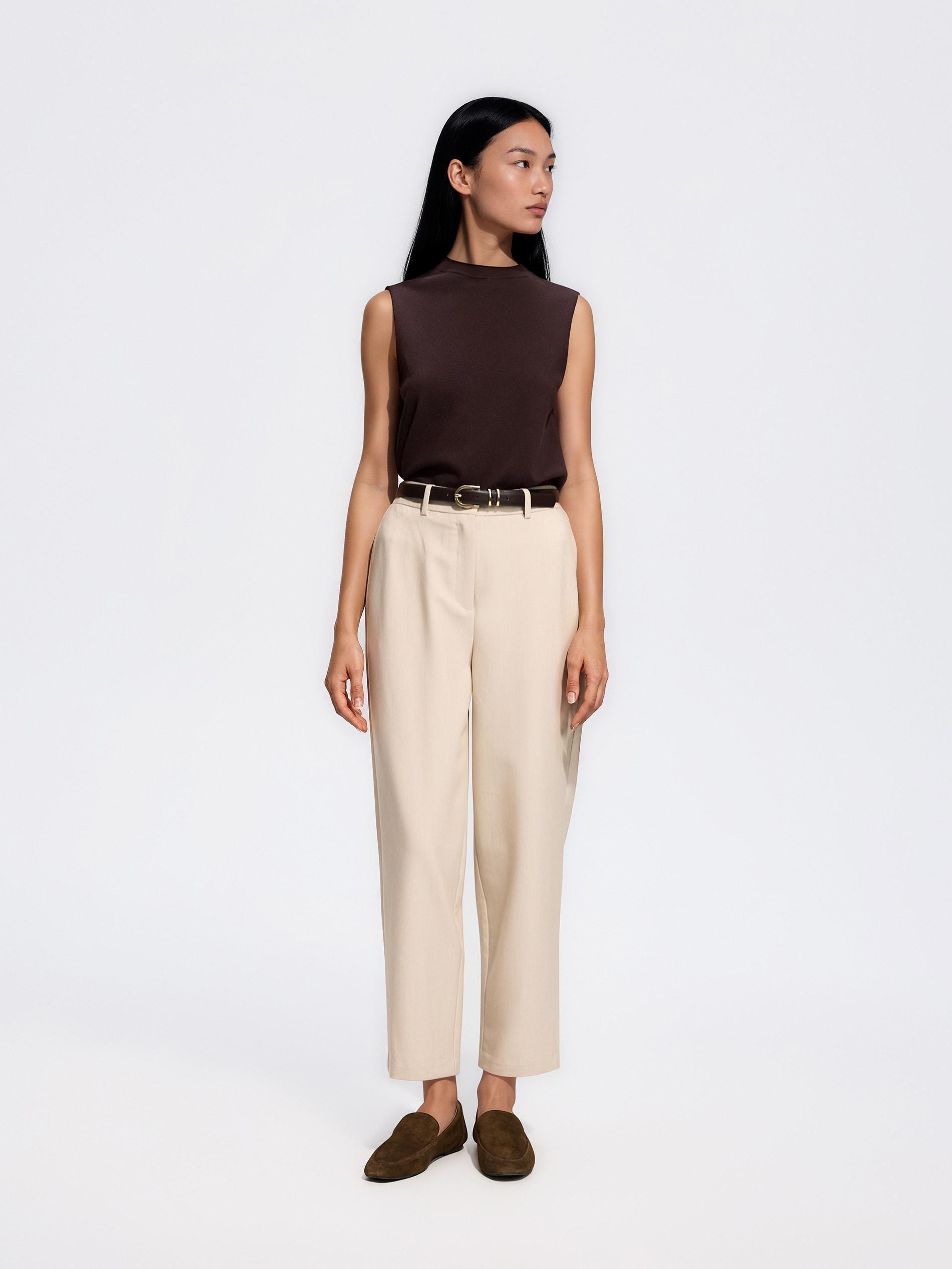 Beige Cigarette Trousers With Belt, Beige, medium