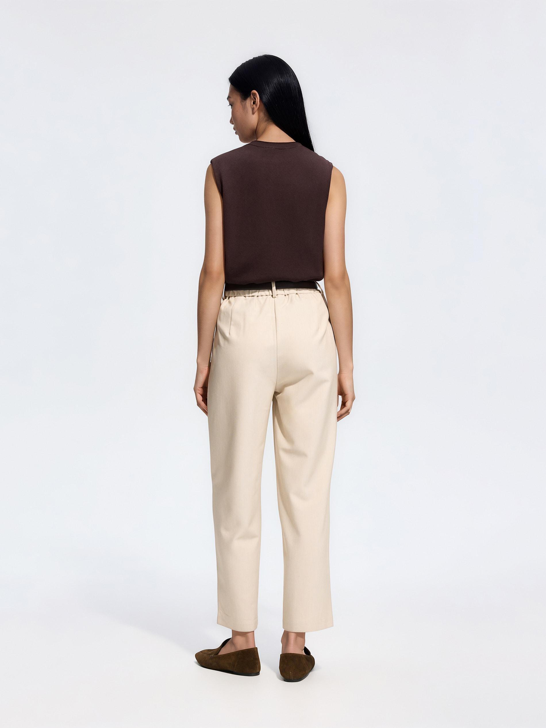 Beige Cigarette Trousers With Belt, Beige, medium