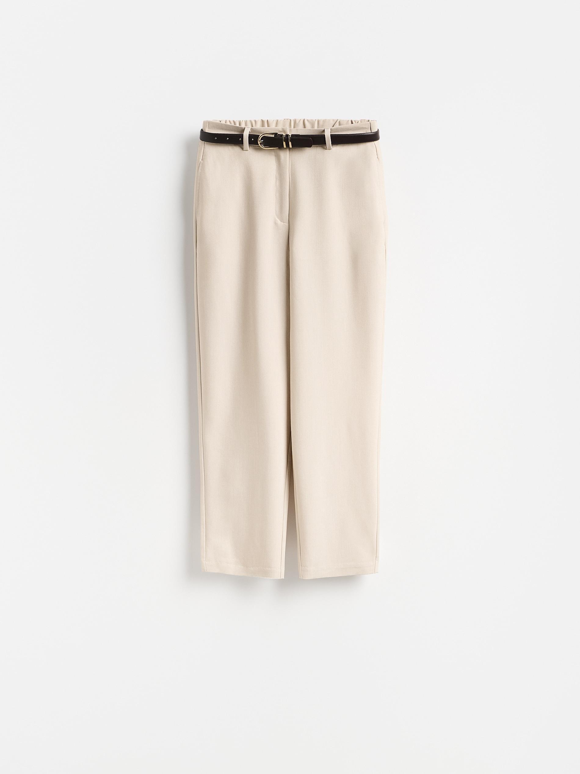 Beige Cigarette Trousers With Belt, Beige, large image number 3