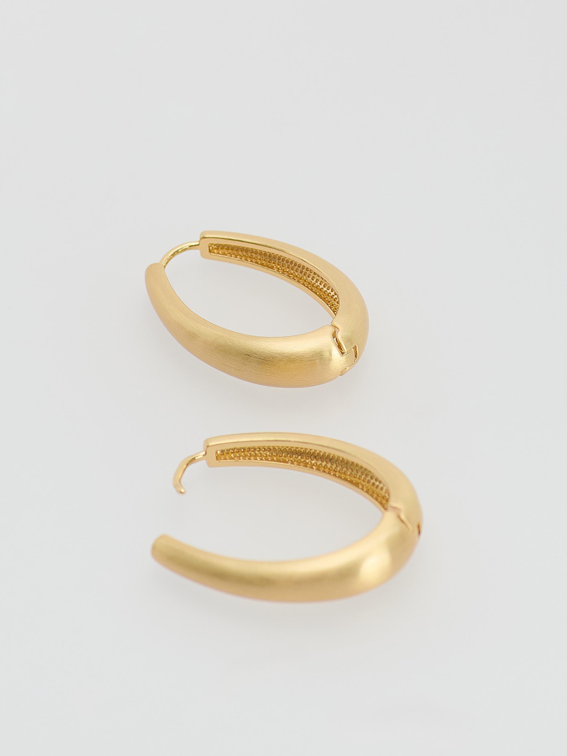 Gold Oval Earrings, Golden, large image number 2
