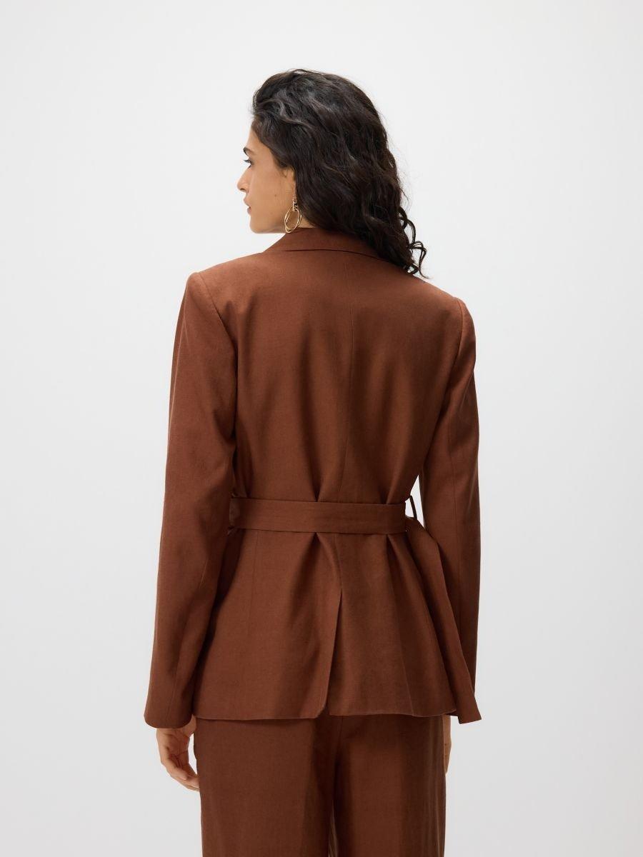Brown Waist Belt Jacket, Brown, large image number 1