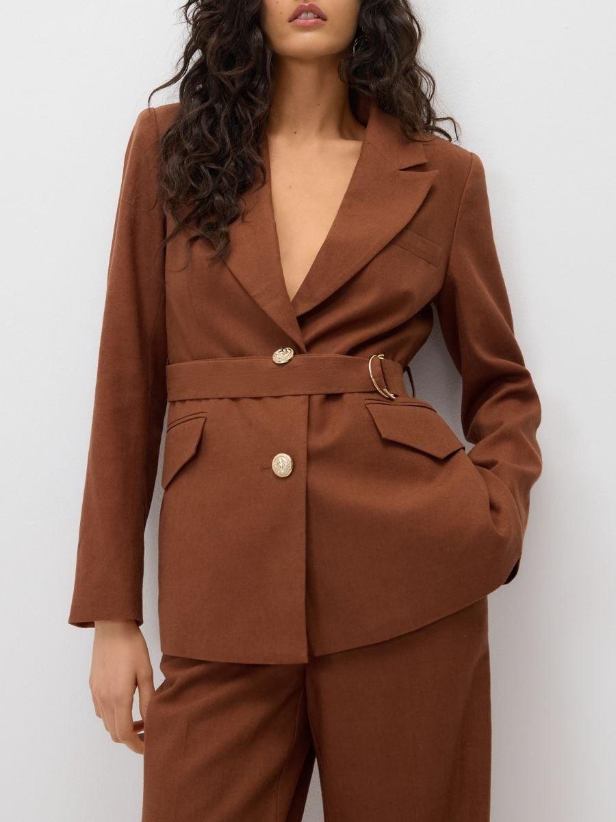 Brown Waist Belt Jacket, Brown, medium