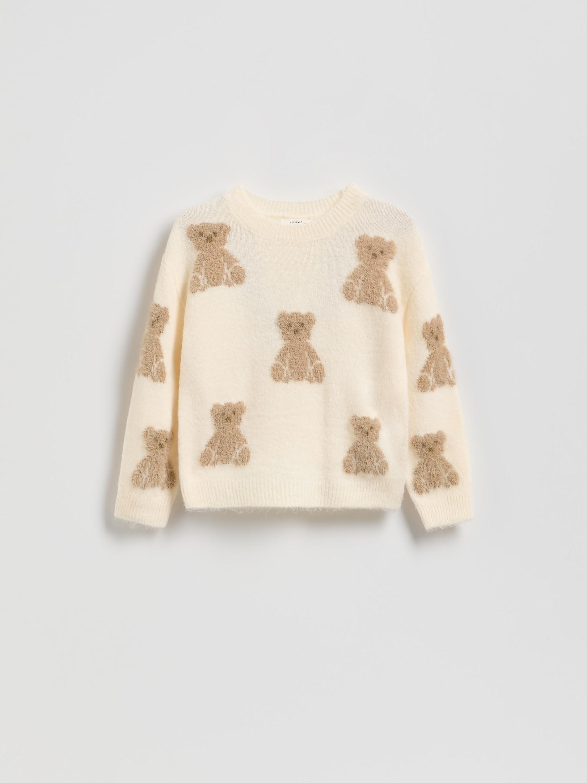 Cream Jumper With Bear Motif, Ivory, large image number 0