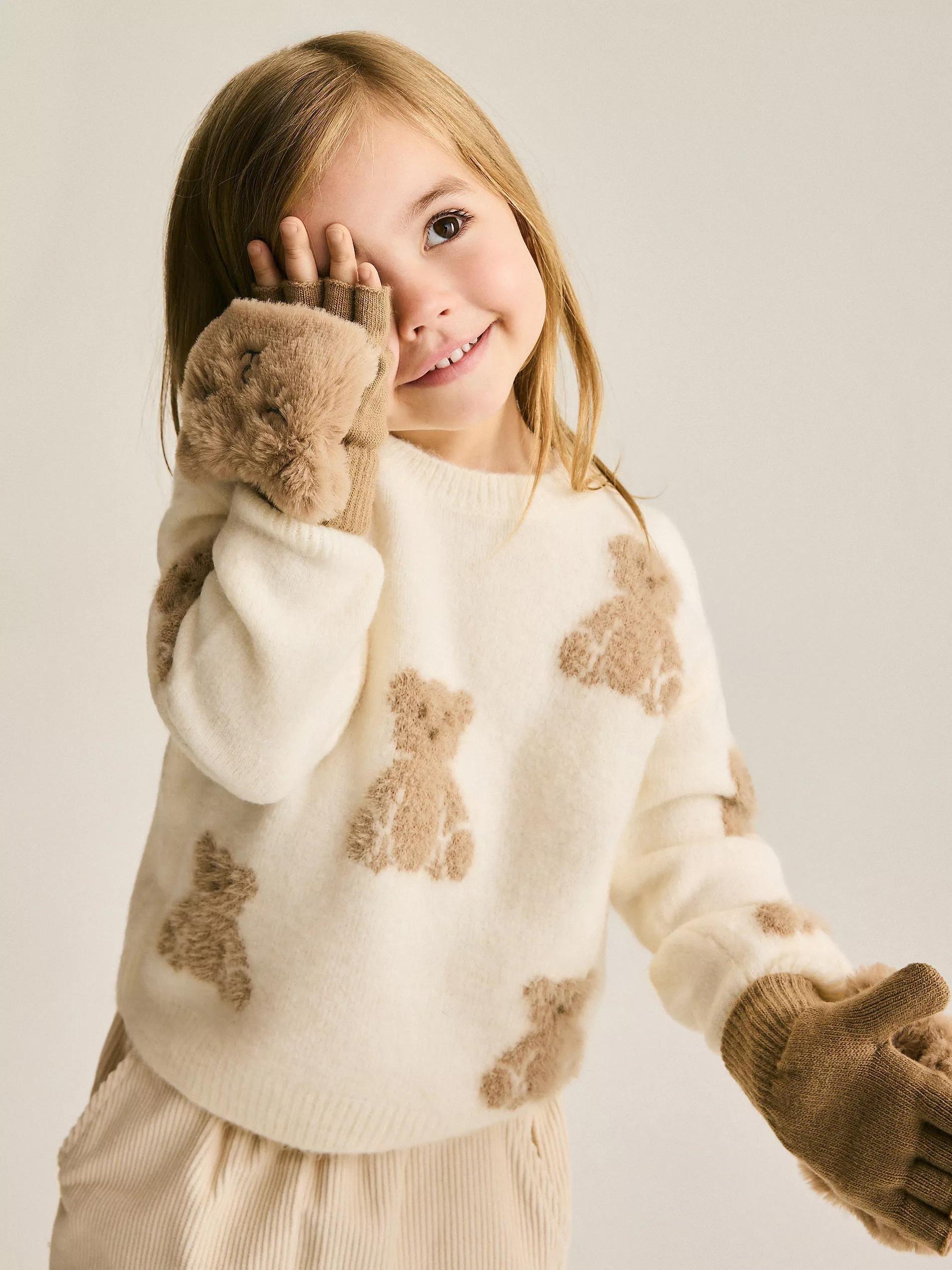 Cream Jumper With Bear Motif, Ivory, large image number 1
