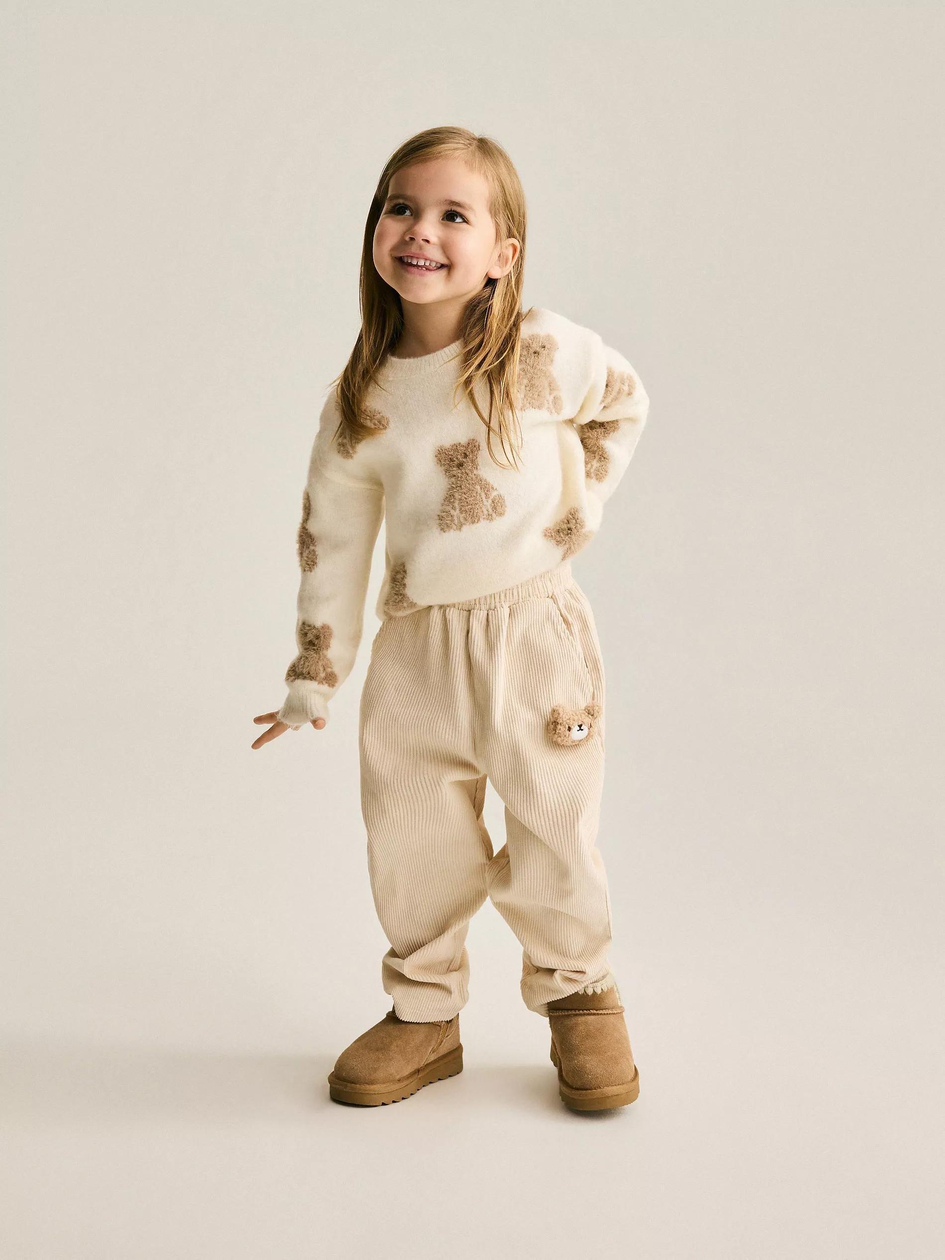 Cream Jumper With Bear Motif, Ivory, medium