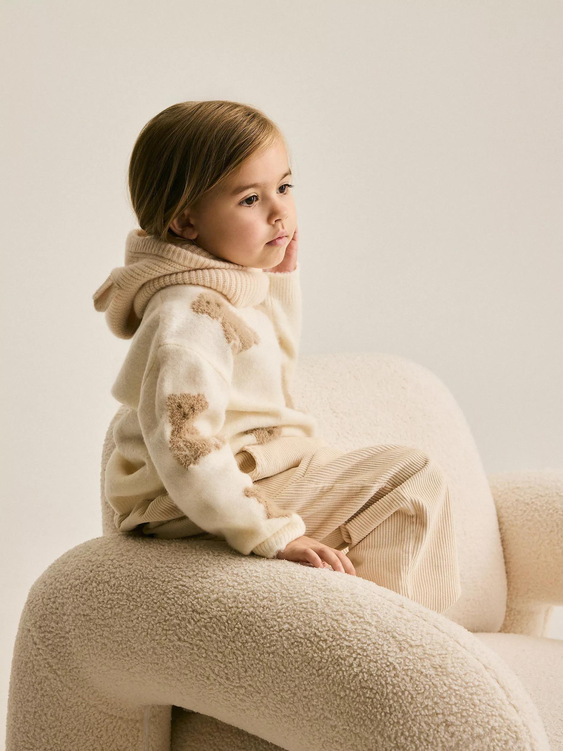 Cream Jumper With Bear Motif, Ivory, large image number 4