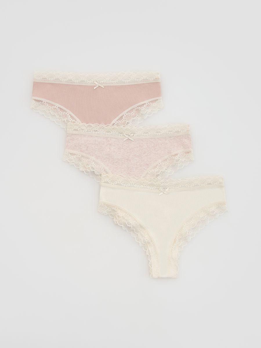 Pink Cotton Rich Brazilian Knickers 3 Pack, Pink, large image number 1