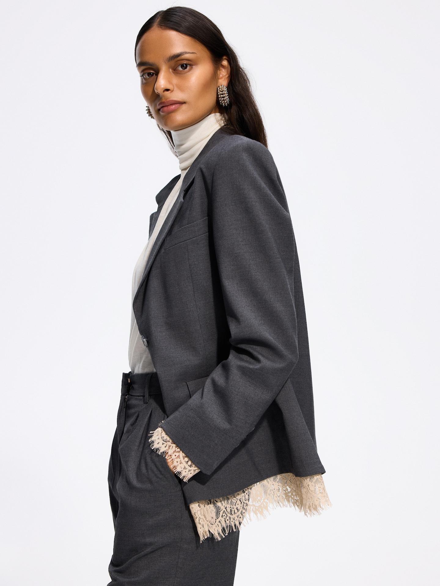 Grey Blazer With Lace, Grey, medium