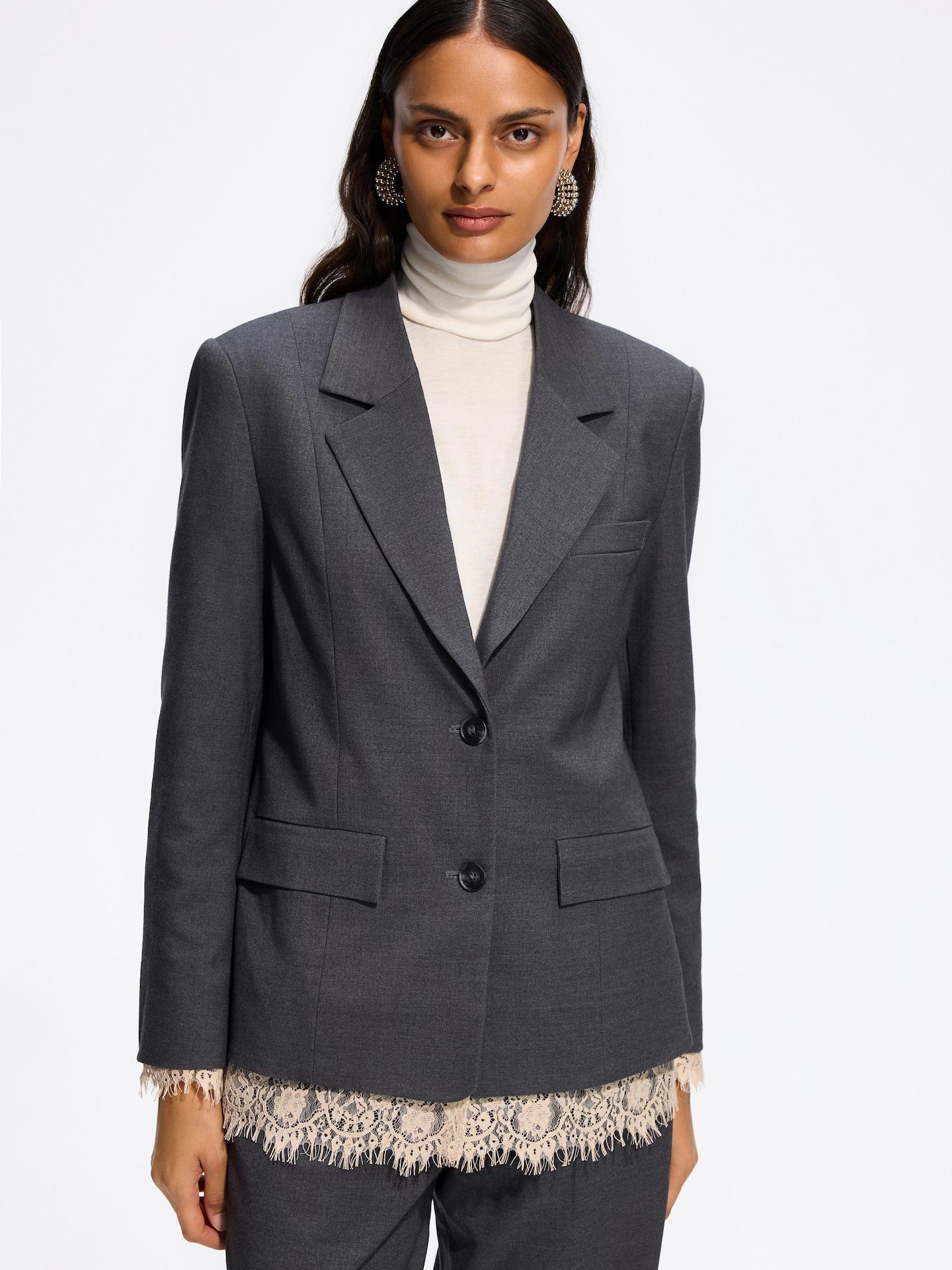 Grey Blazer With Lace, Grey, medium