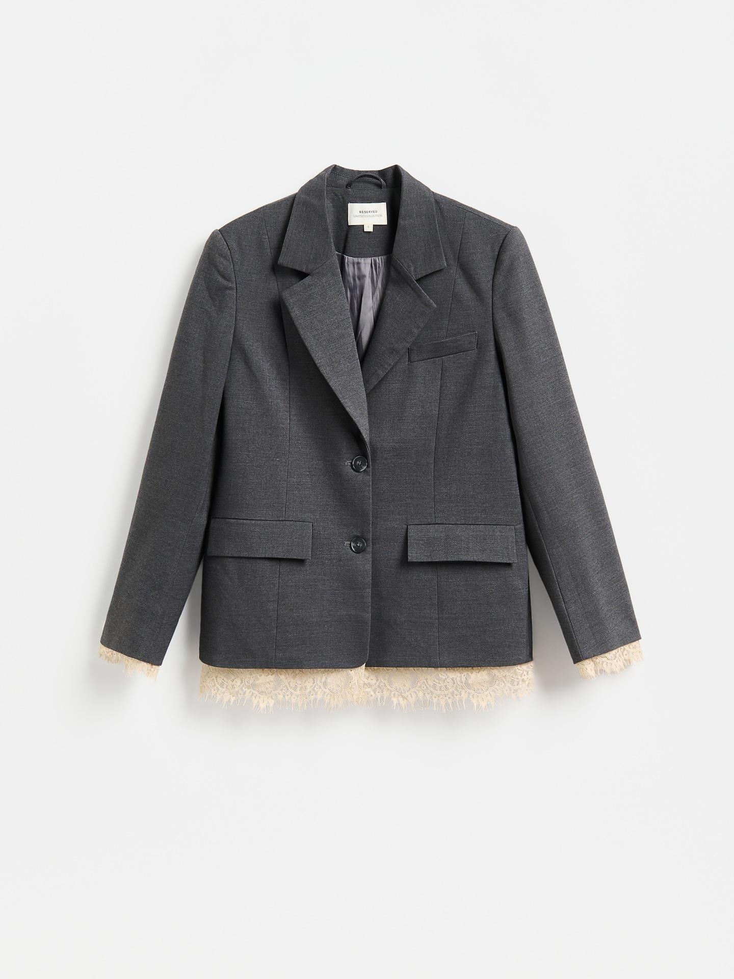 Grey Blazer With Lace, Grey, large image number 4