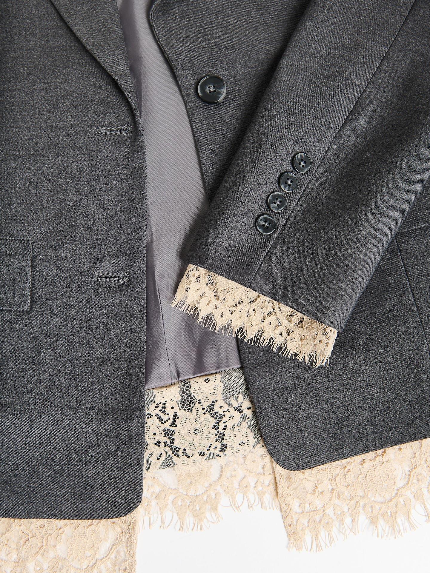 Grey Blazer With Lace, Grey, large image number 5