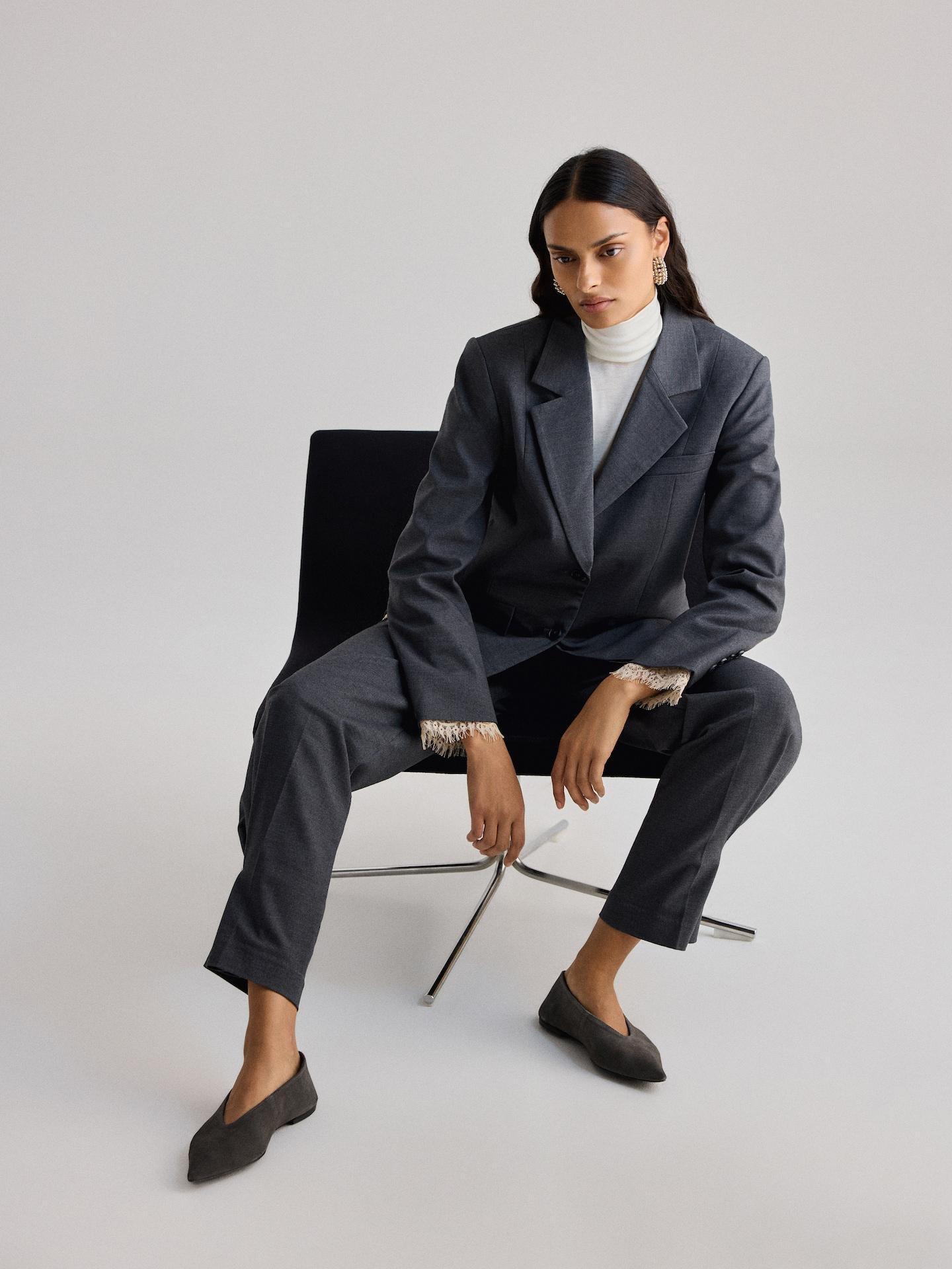 Grey Blazer With Lace, Grey, large image number 6