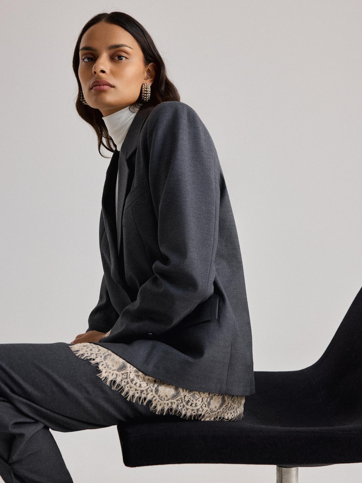 Grey Blazer With Lace, Grey, large image number 7
