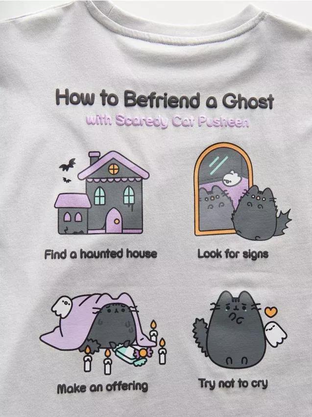 light grey Pusheen cotton T-shirt, , large image number 0