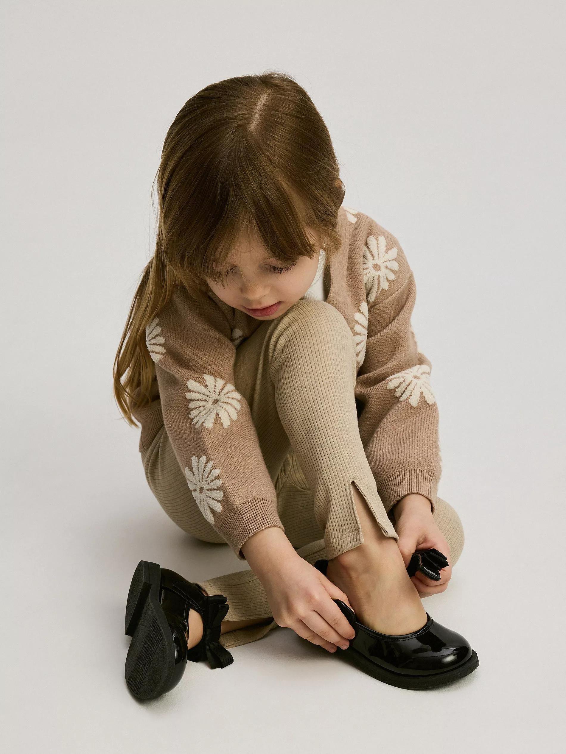 Beige Ribbed Knit Leggings, Beige, large image number 2