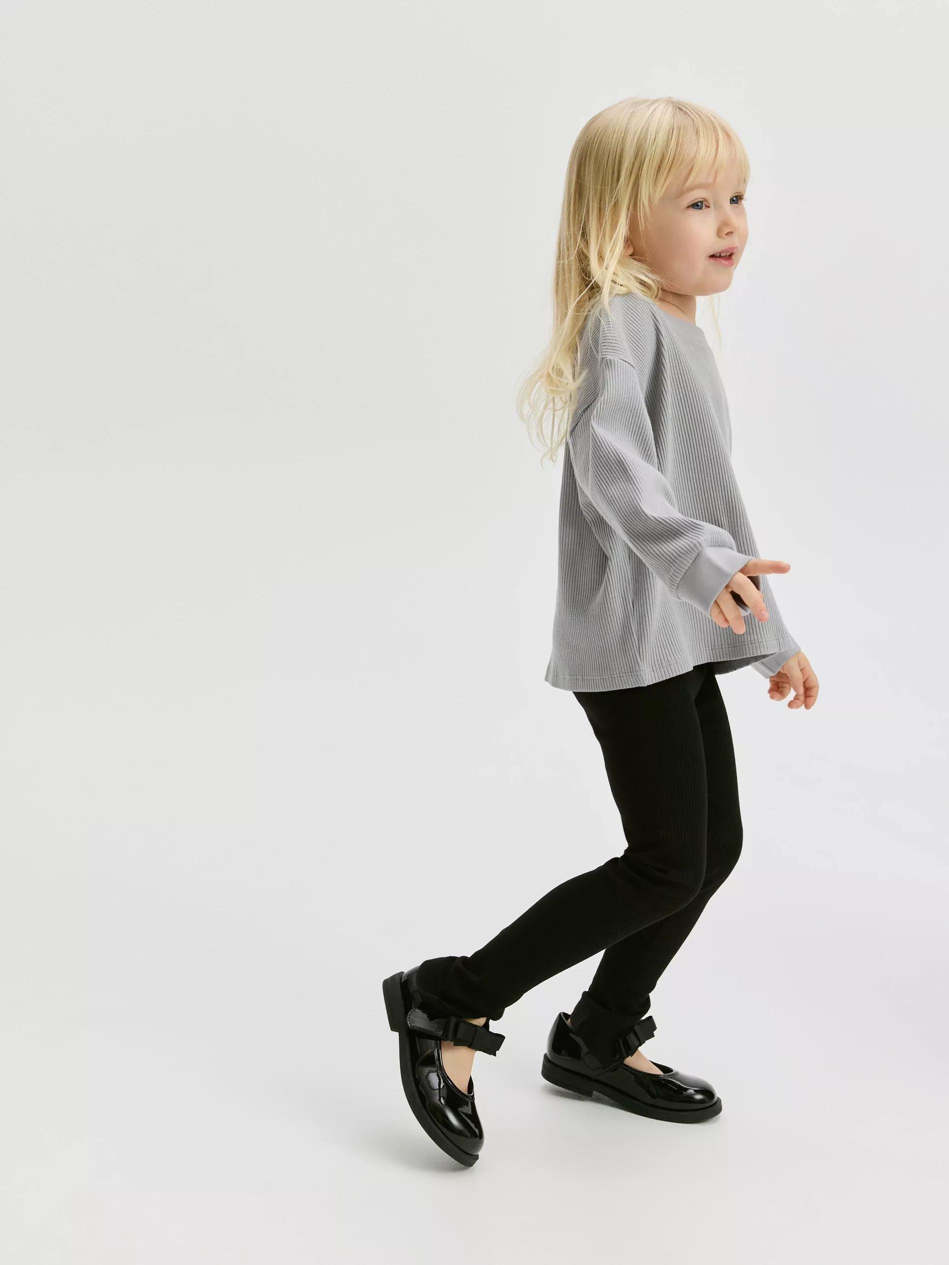 Black Ribbed Knit Leggings, , large image number 1