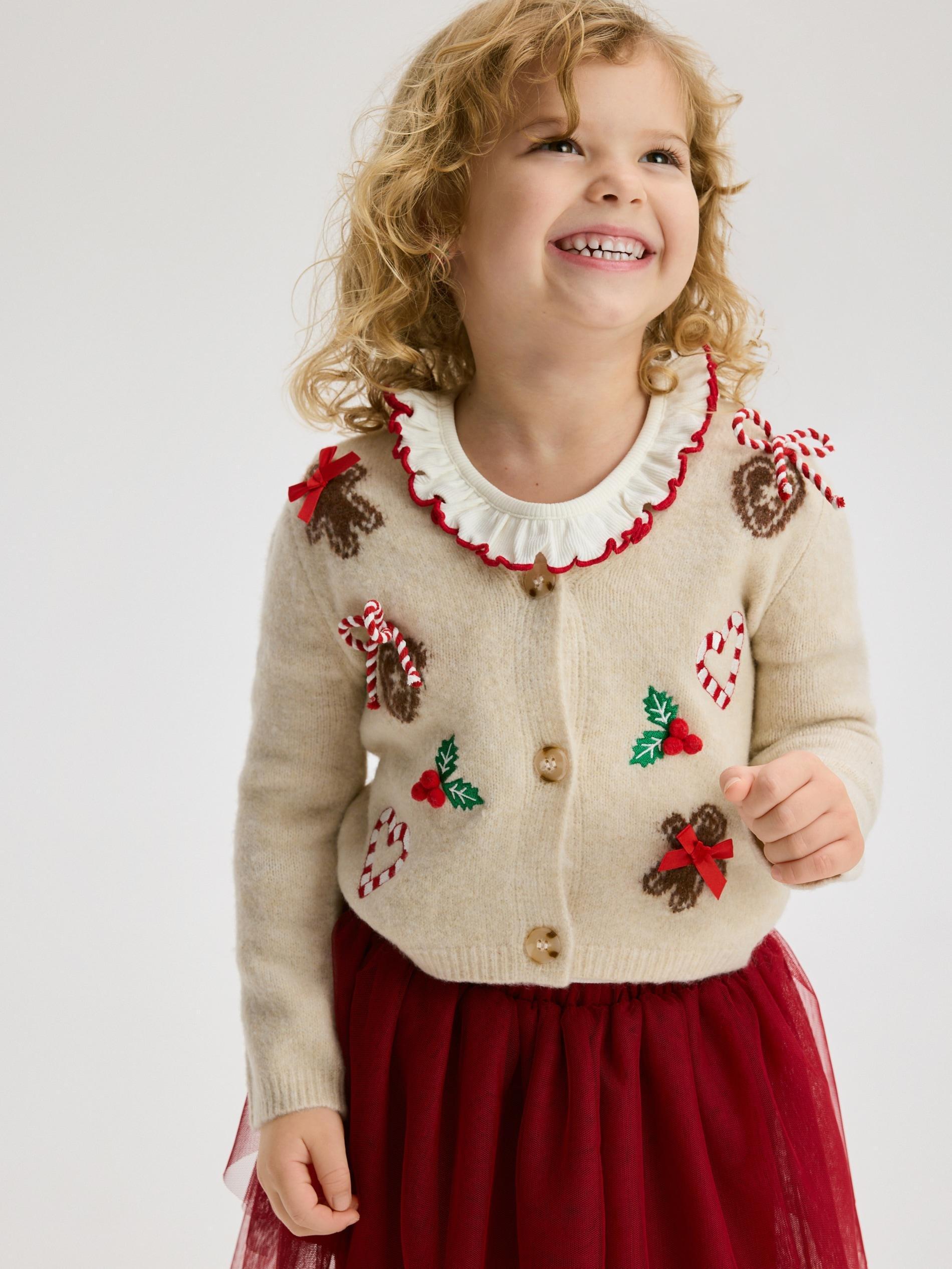 Nude Holiday Cardigan, Kids Girls, Ivory, large image number 0