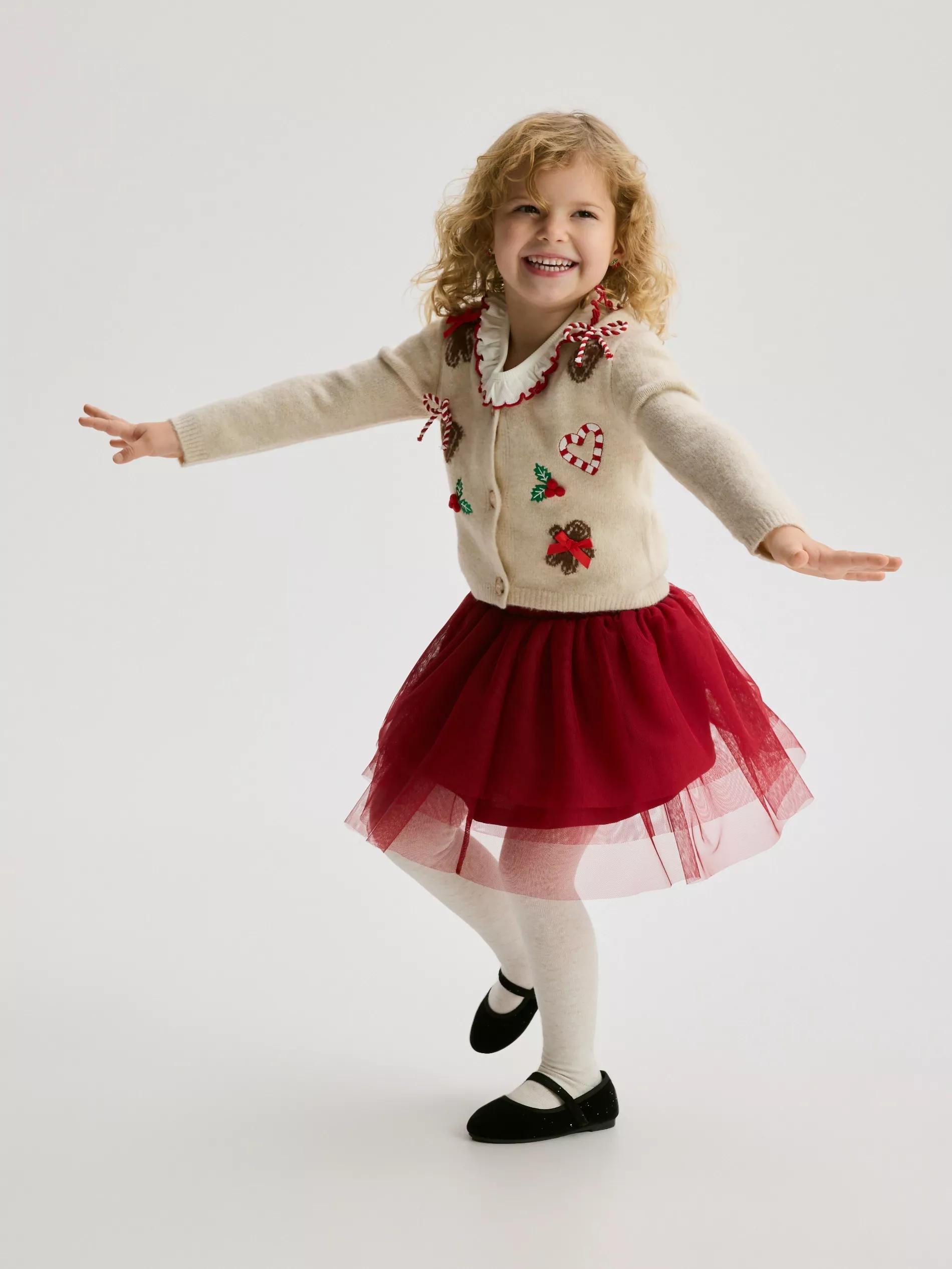 Nude Holiday Cardigan, Kids Girls, Ivory, large image number 1