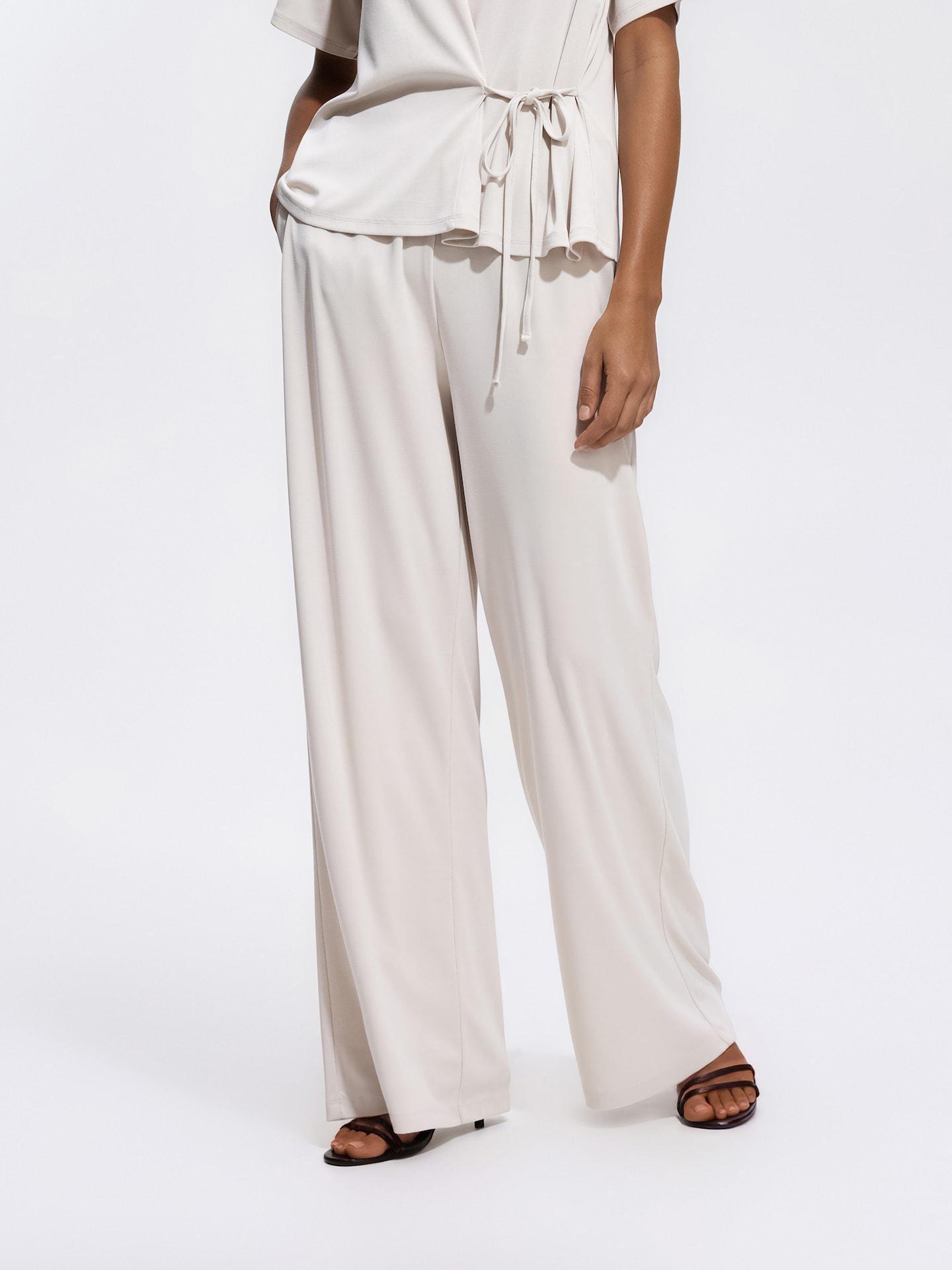 Beige Viscose Rich Wide Leg Trousers, Beige, medium