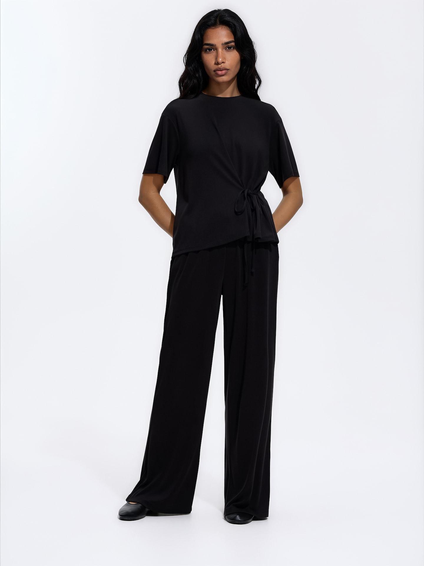Grey Viscose Rich Wide Leg Trousers, Grey, large image number 0