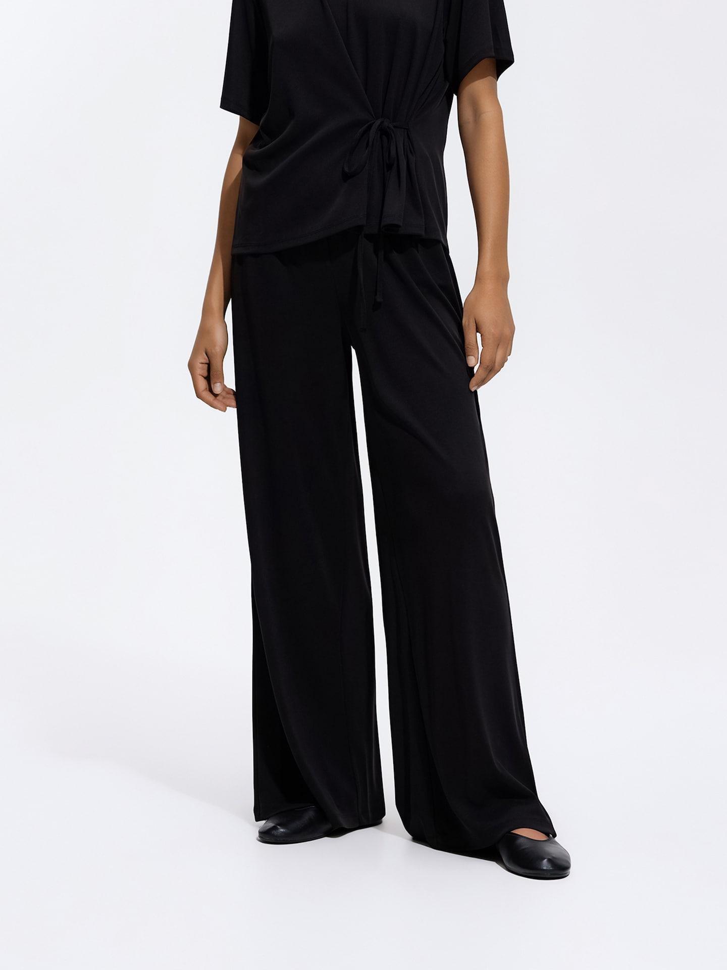 Grey Viscose Rich Wide Leg Trousers, Grey, large image number 1