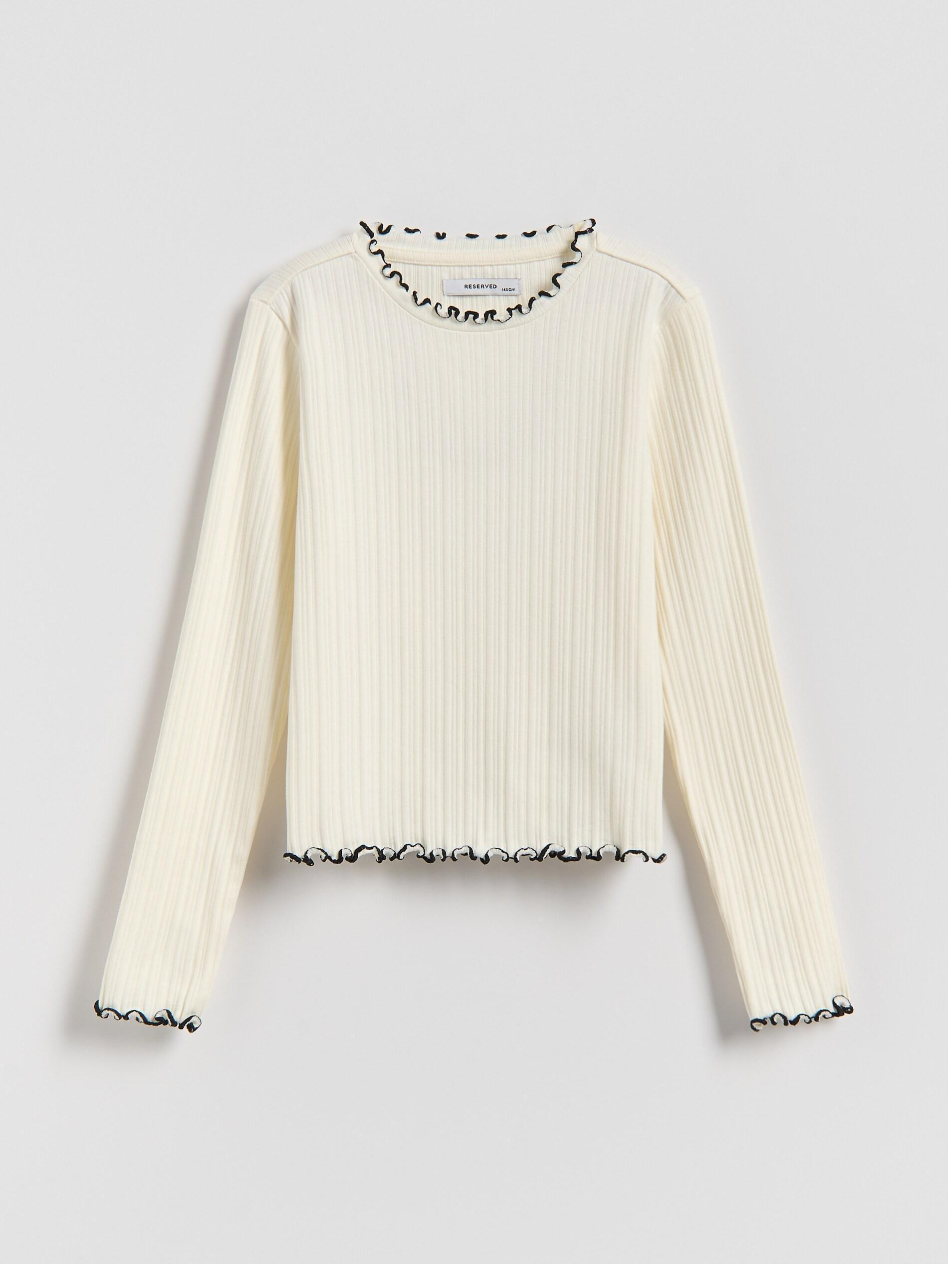 Cream Rib Knit T-Shirt, Ivory, medium