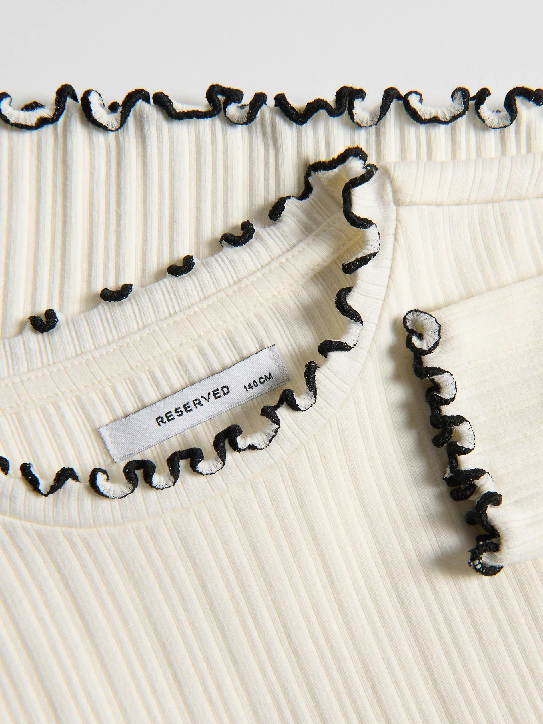 Cream Rib Knit T-Shirt, Ivory, large image number 1