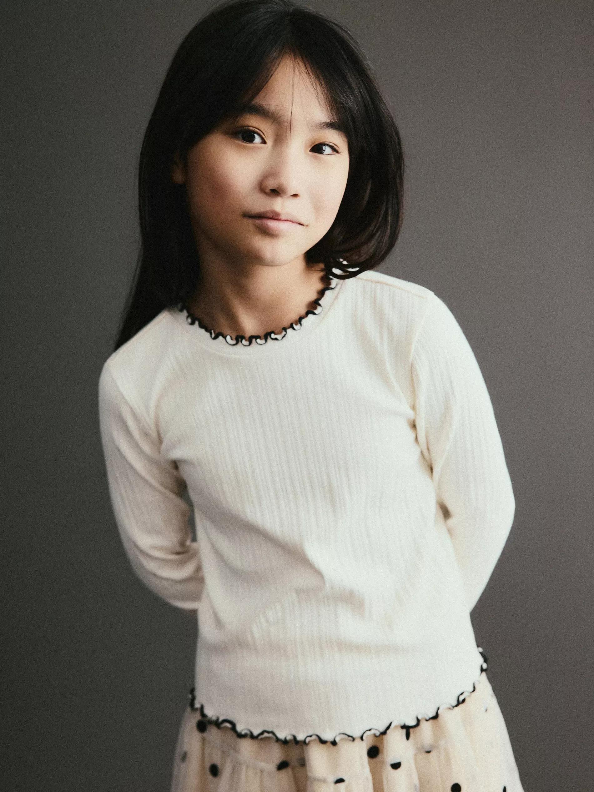 Cream Rib Knit T-Shirt, Ivory, large image number 3