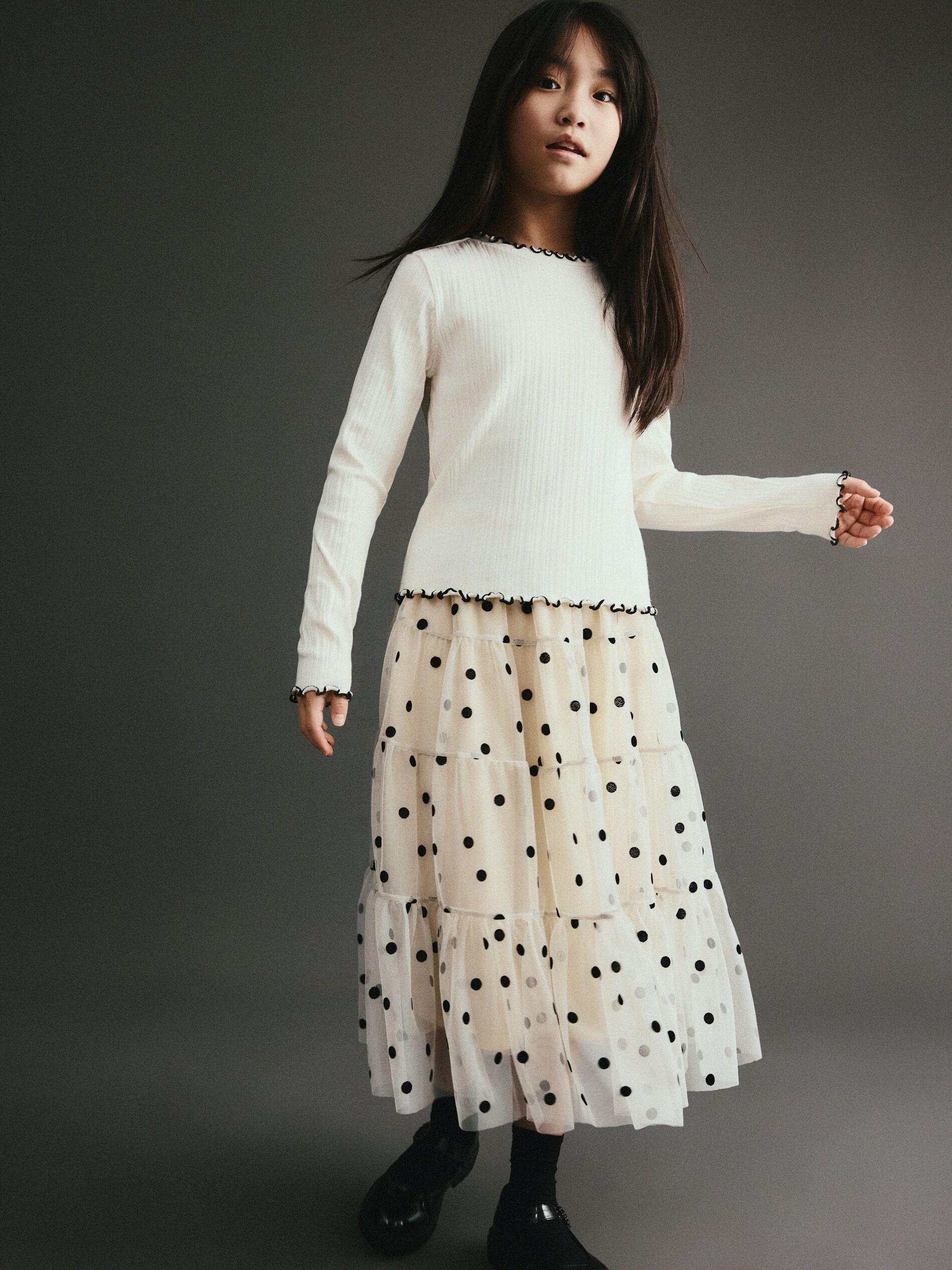 Cream Rib Knit T-Shirt, Ivory, large image number 4