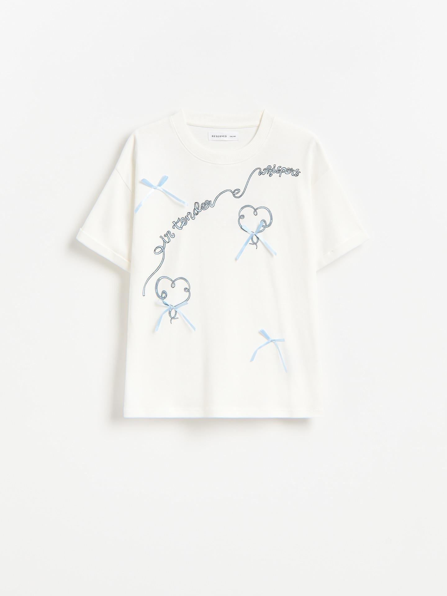 Cream Cotton T-Shirt With Bows, Ivory, medium