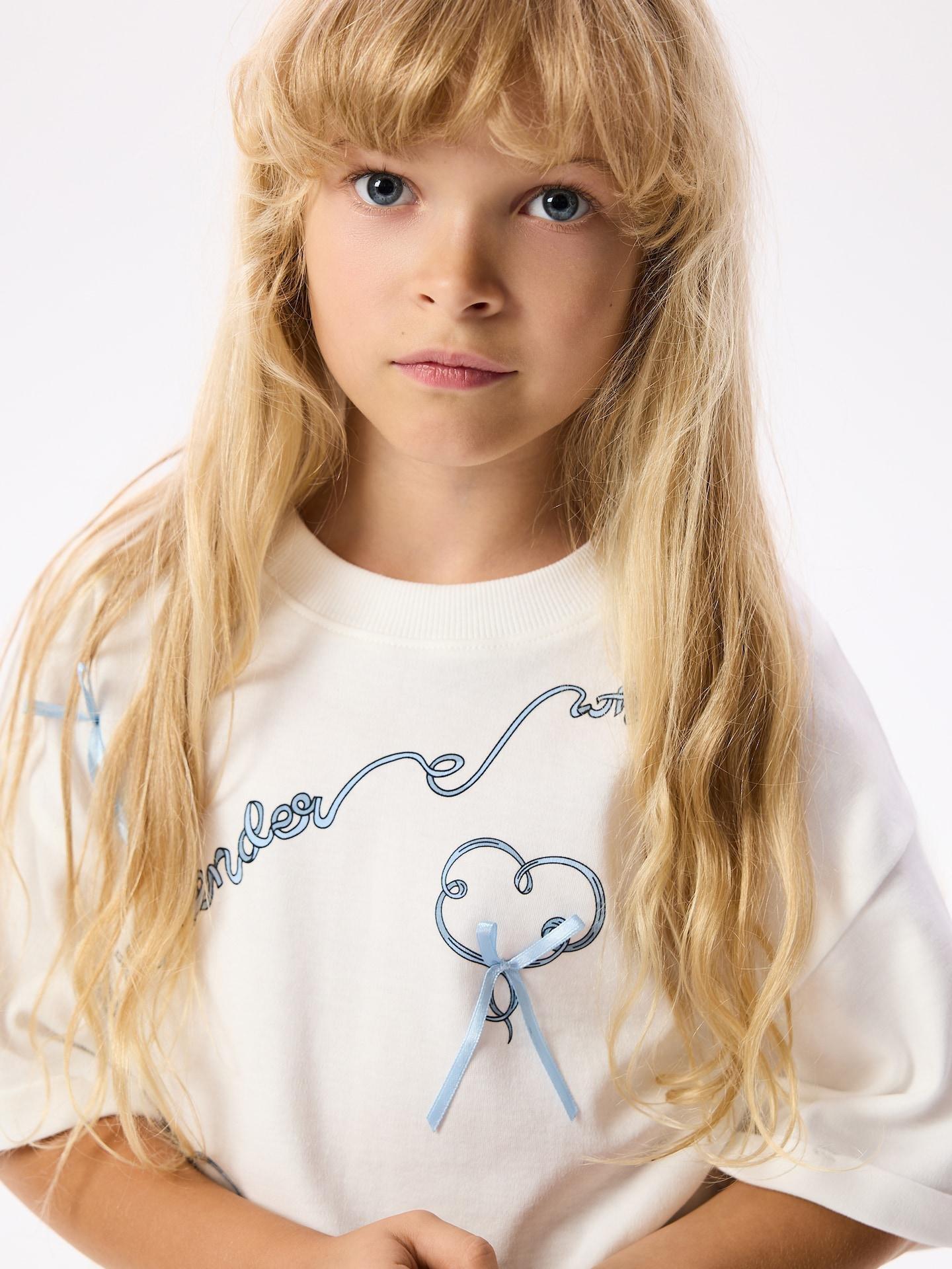 Cream Cotton T-Shirt With Bows, Ivory, large image number 2