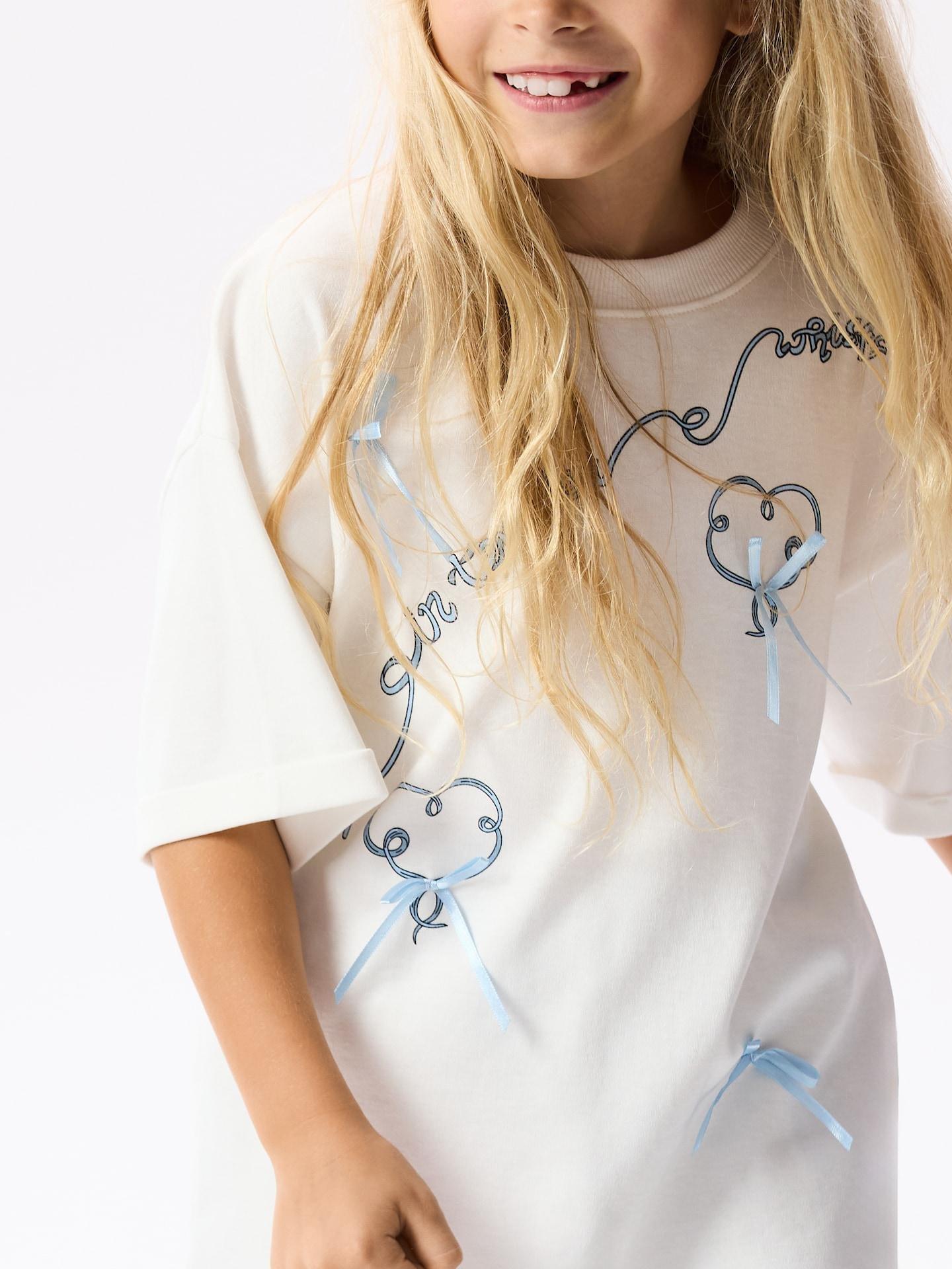 Cream Cotton T-Shirt With Bows, Ivory, large image number 3