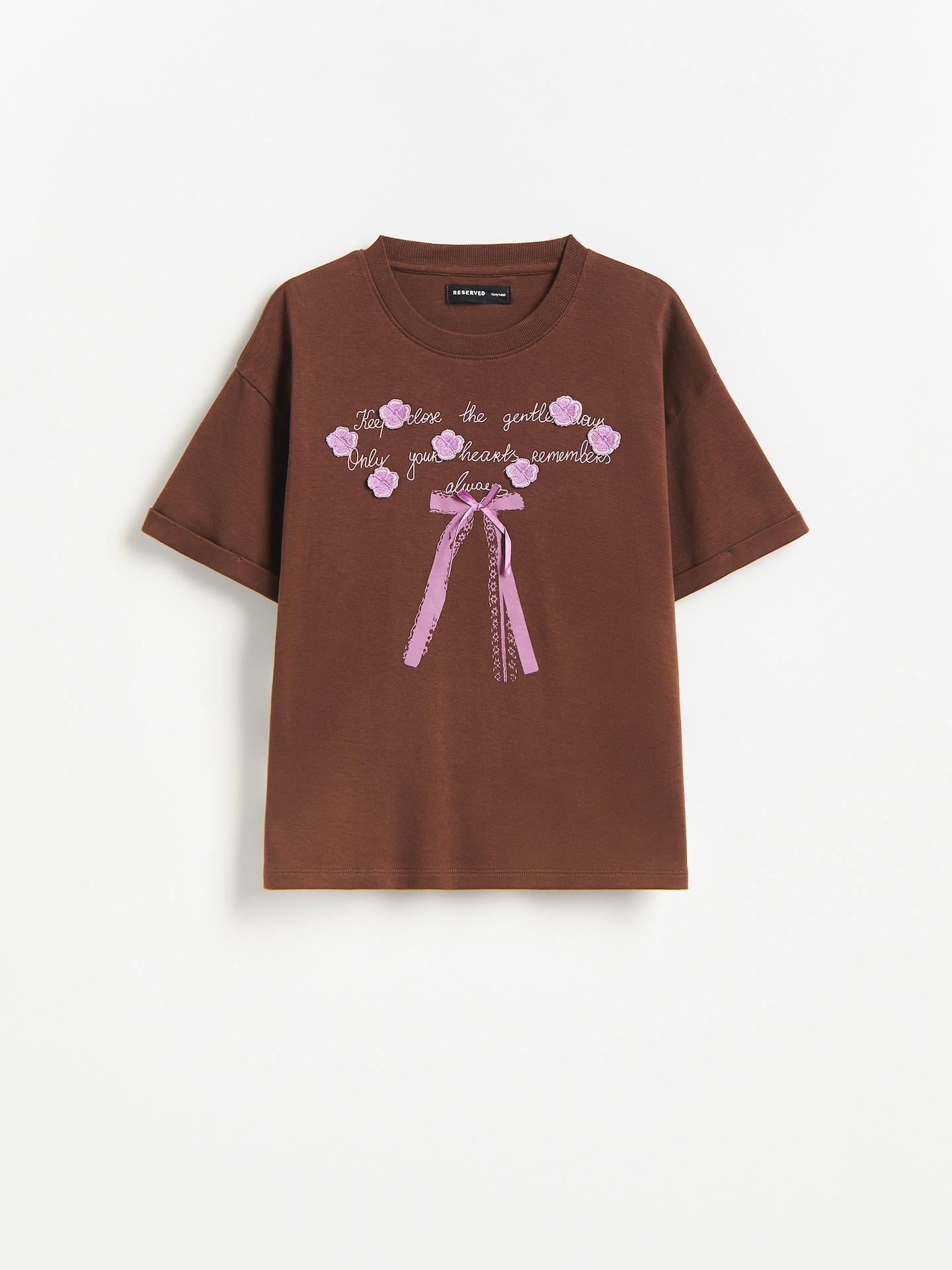Brown Cotton T-Shirt With Application, Brown, medium