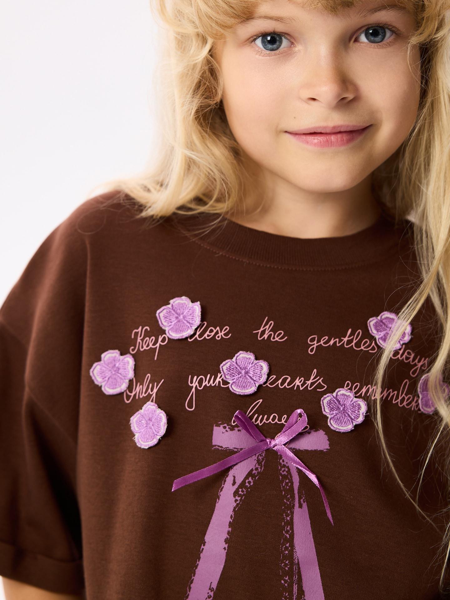 Brown Cotton T-Shirt With Application, Brown, medium