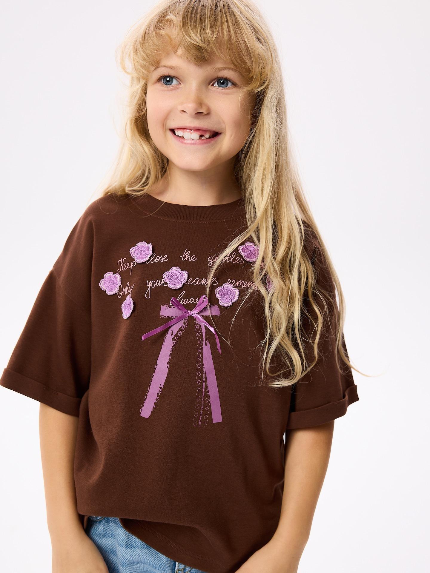 Brown Cotton T-Shirt With Application, Brown, large image number 3