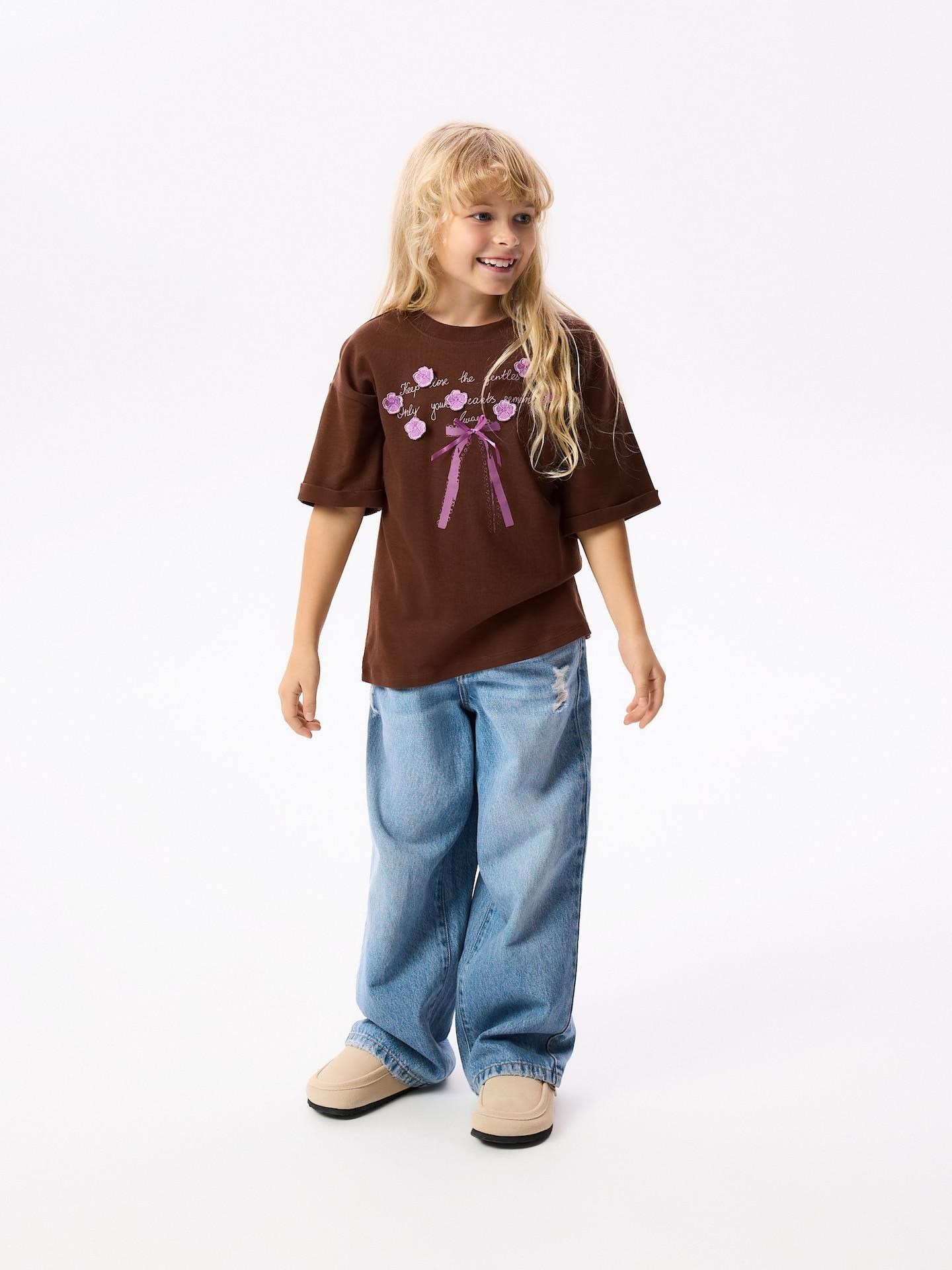 Brown Cotton T-Shirt With Application, Brown, large image number 4