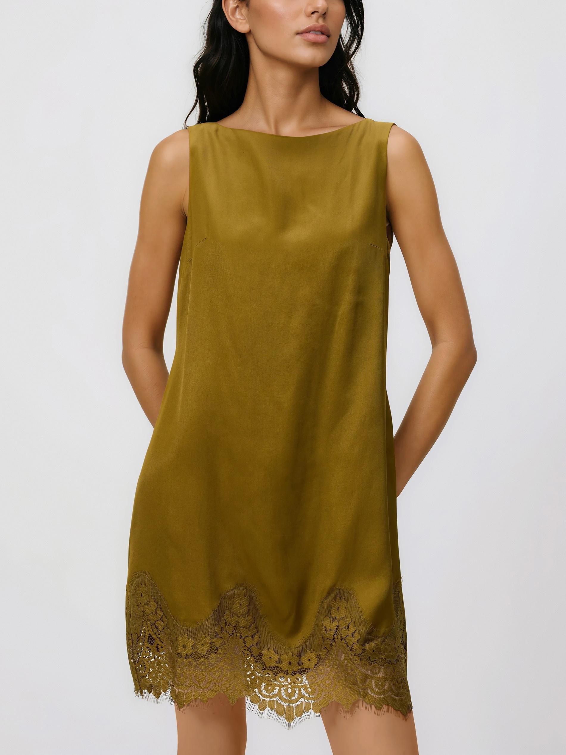 Green Satin Dress With Lace Detail, Green, large image number 0