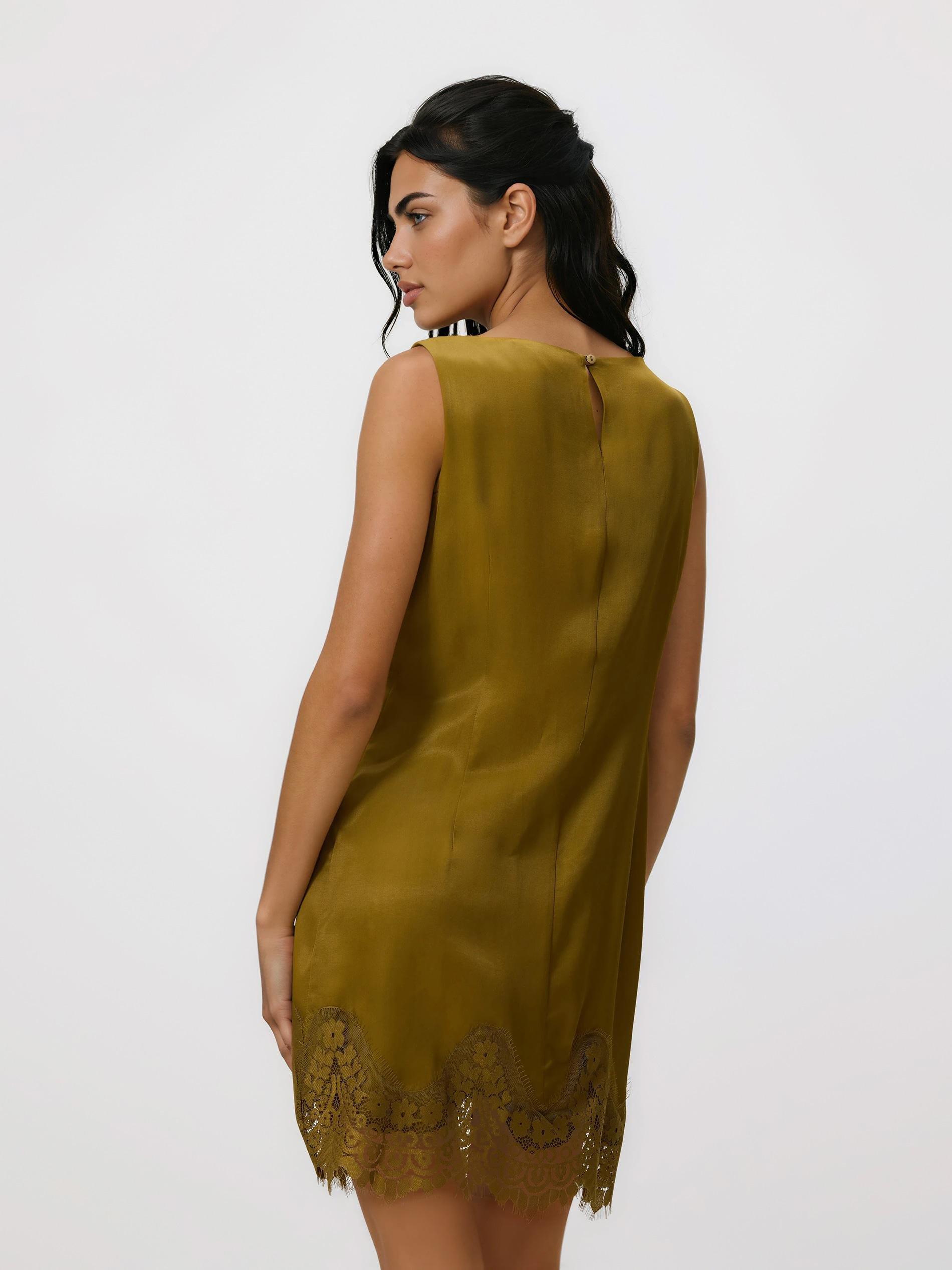Green Satin Dress With Lace Detail, Green, large image number 3