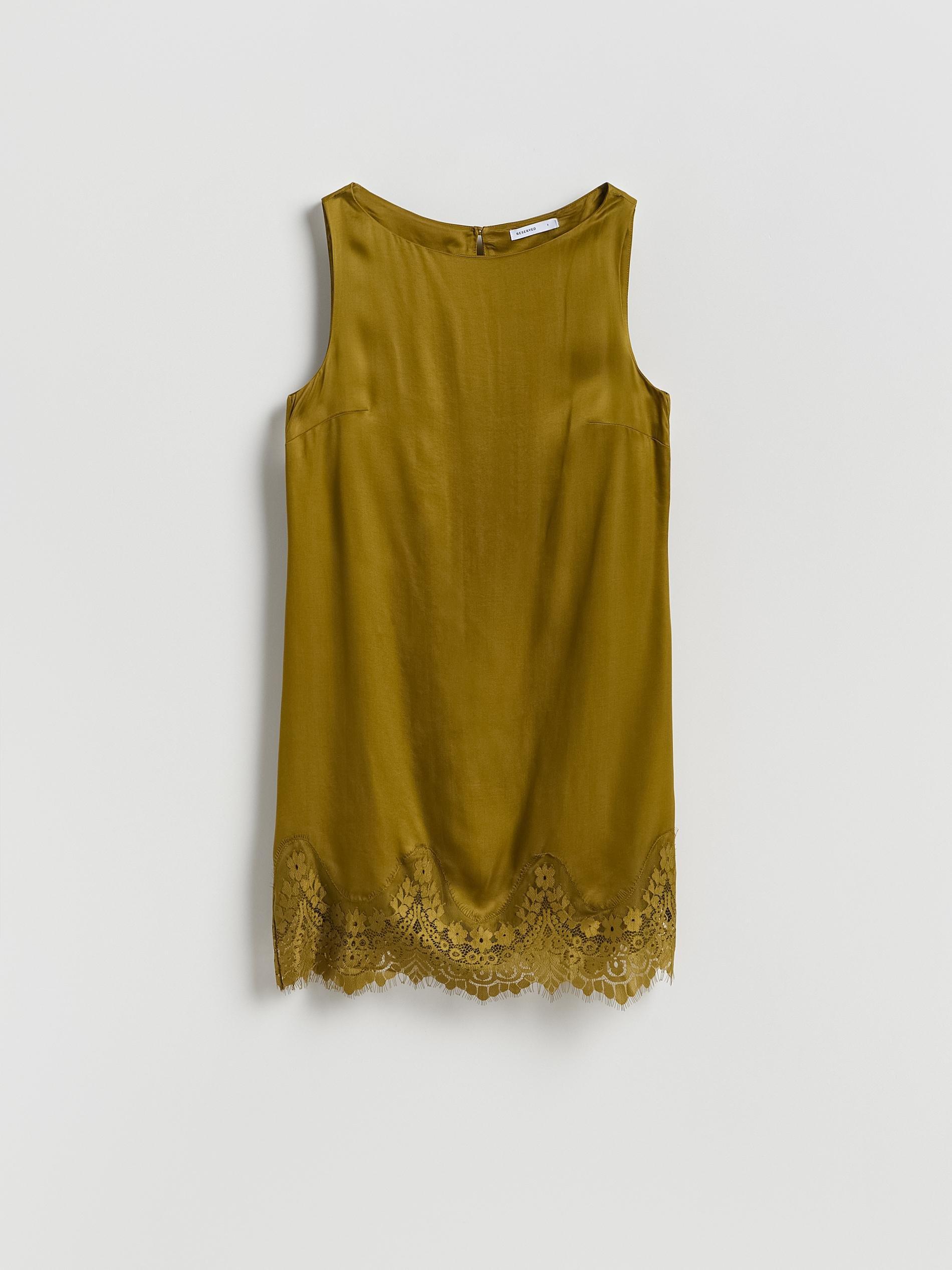 Green Satin Dress With Lace Detail, Green, large image number 4