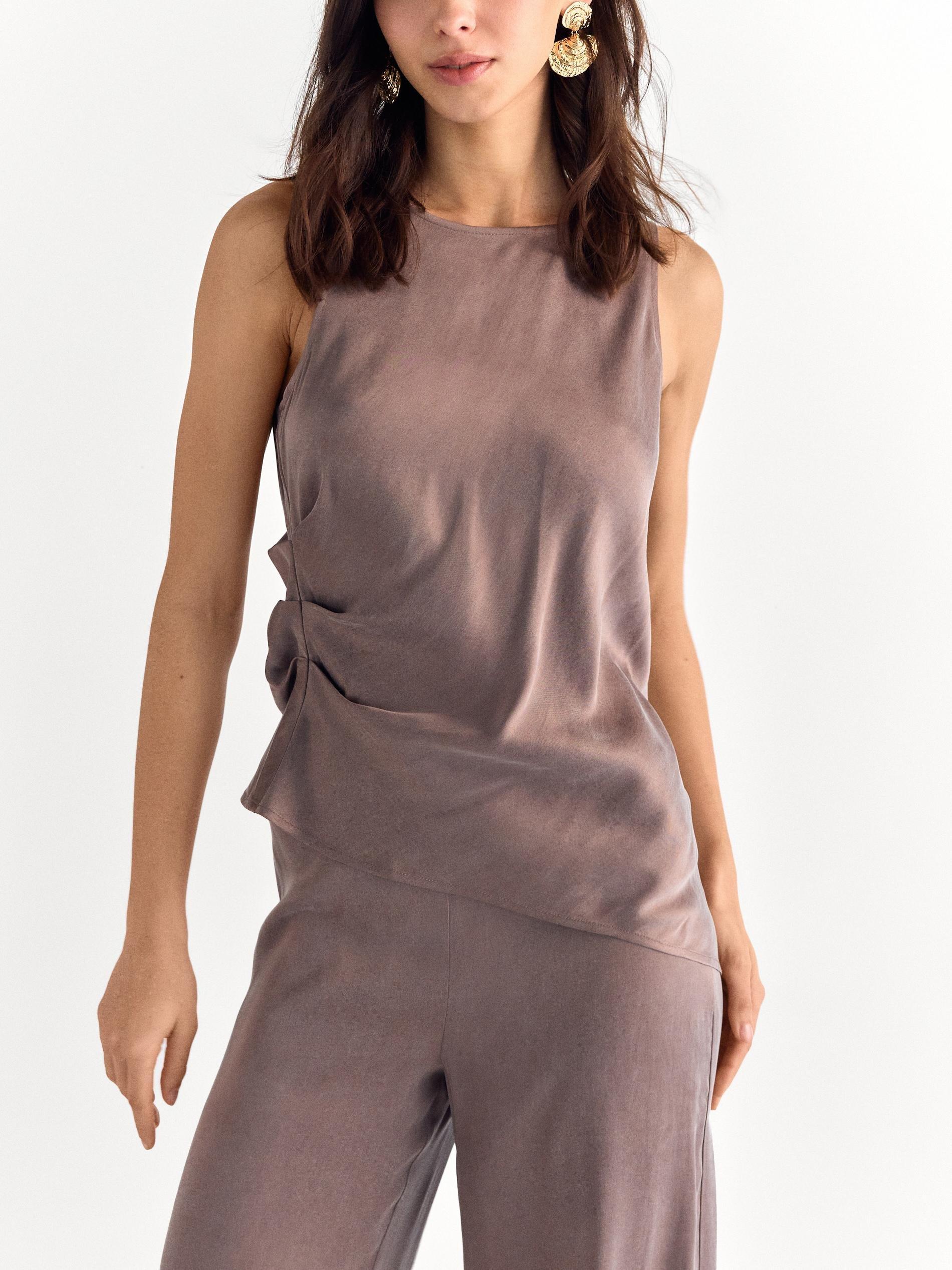 Beige Asymmetrical Top With Lyocell, Beige, large image number 0
