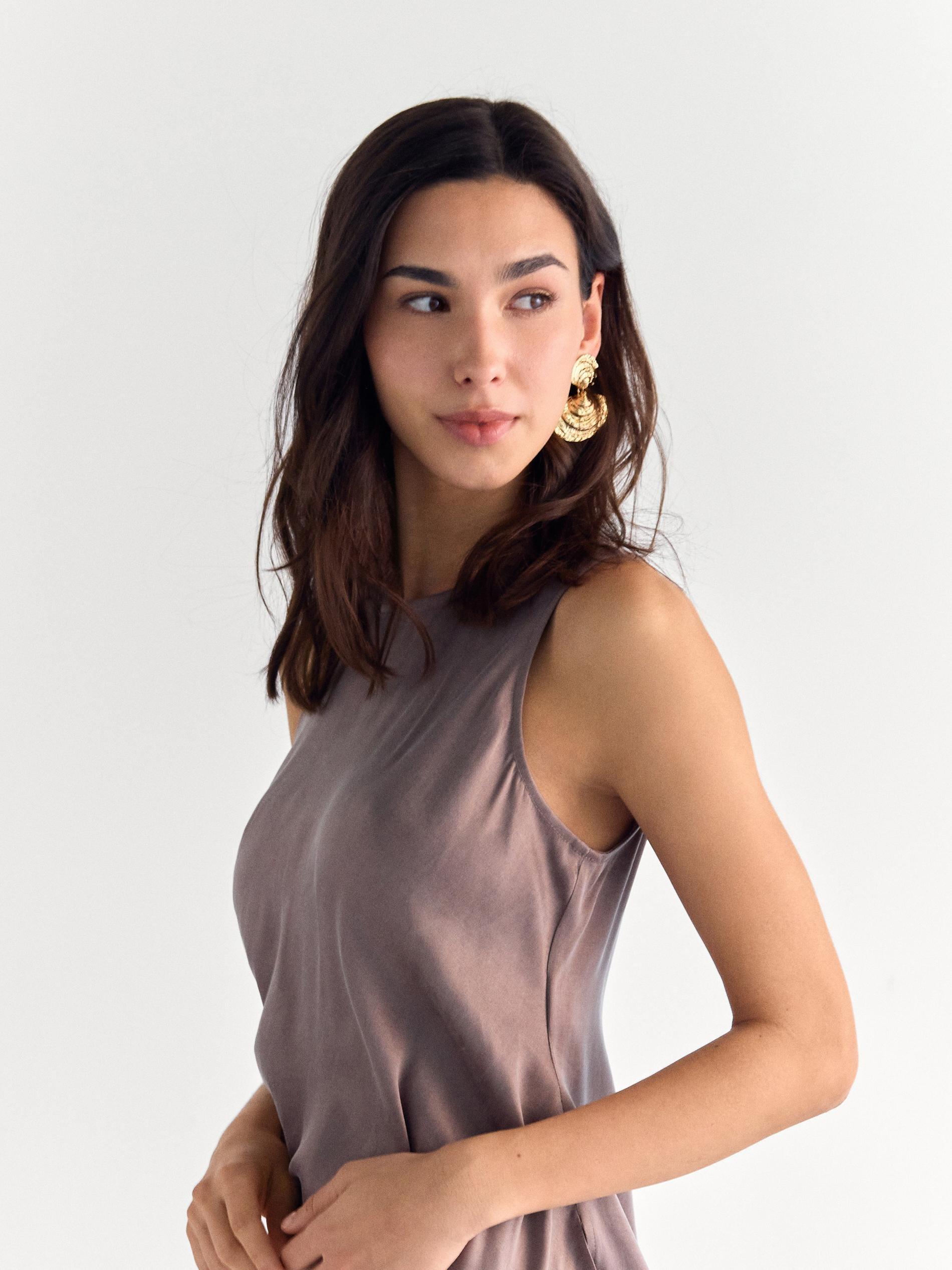 Beige Asymmetrical Top With Lyocell, Beige, large image number 1