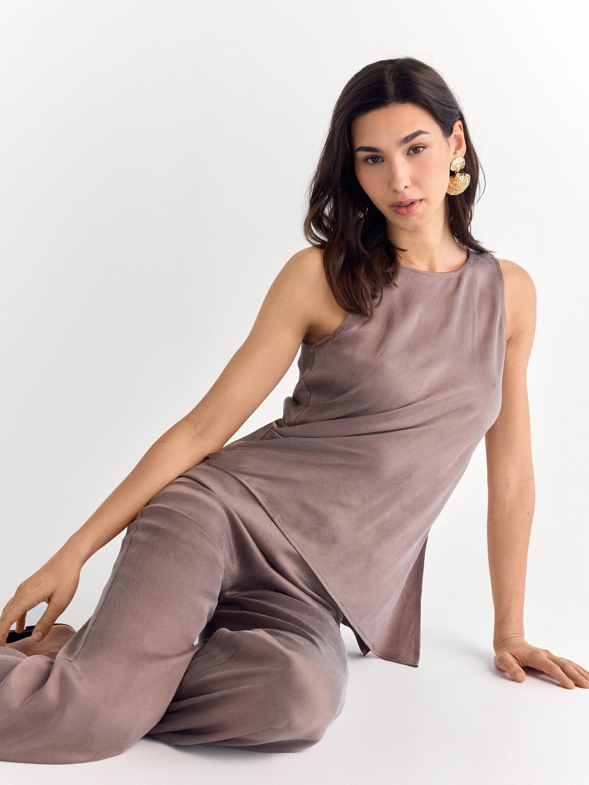 Beige Asymmetrical Top With Lyocell, Beige, large image number 2