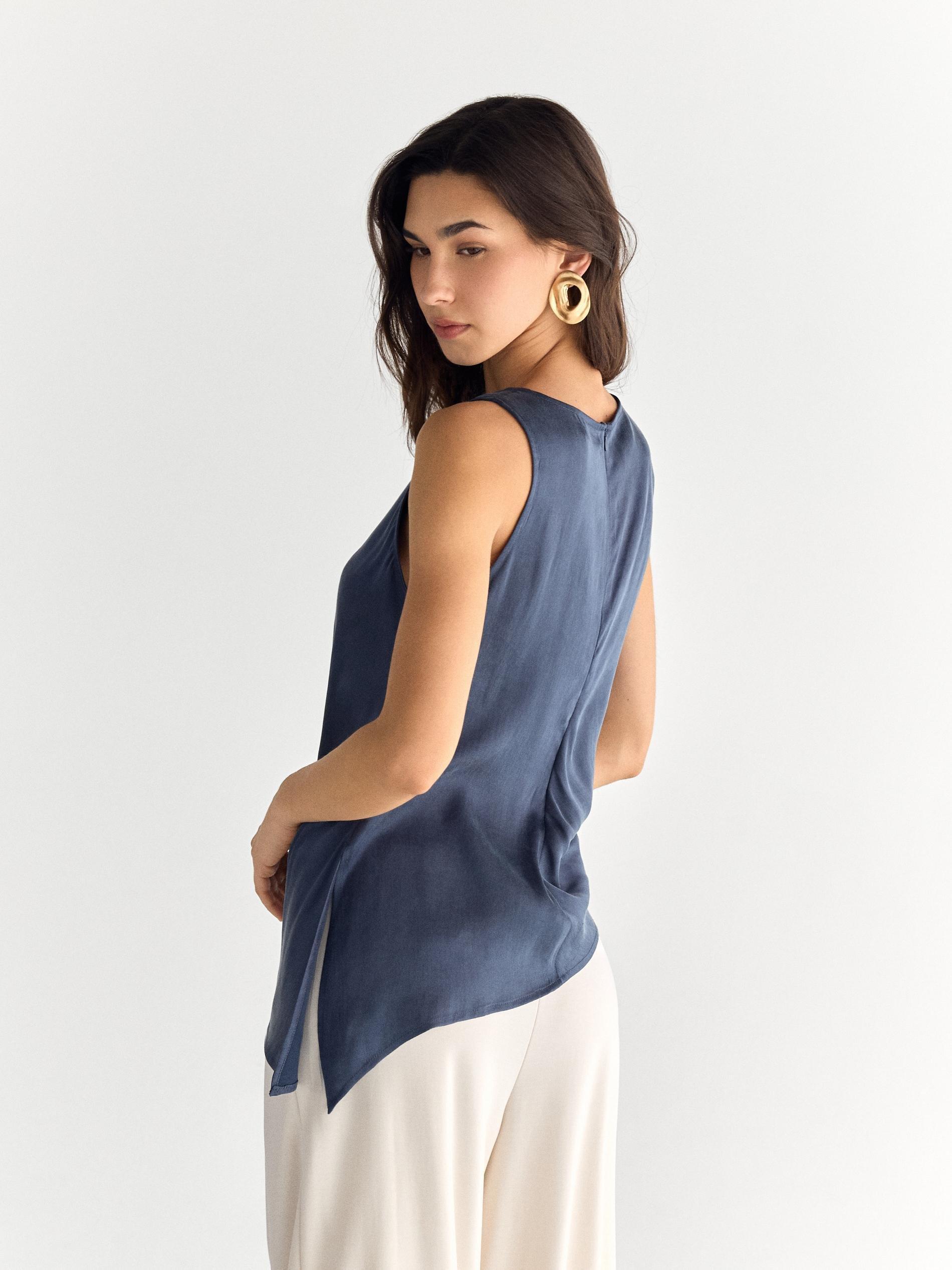 Purple Asymmetrical Top With Lyocell, Purple, large image number 3