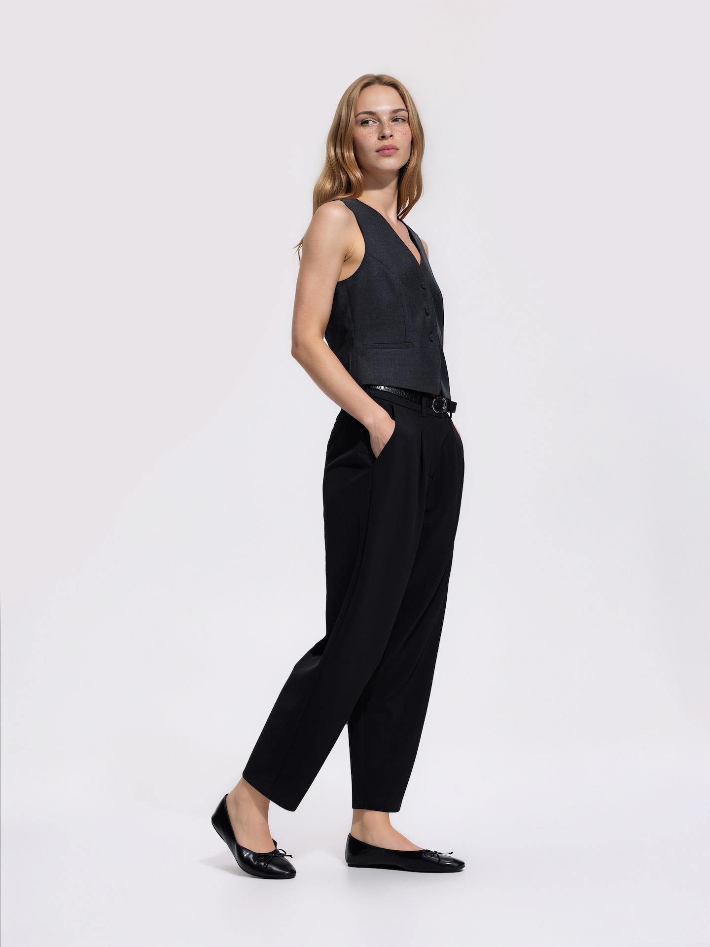 Black Trousers With Decorative Belt, Black, medium