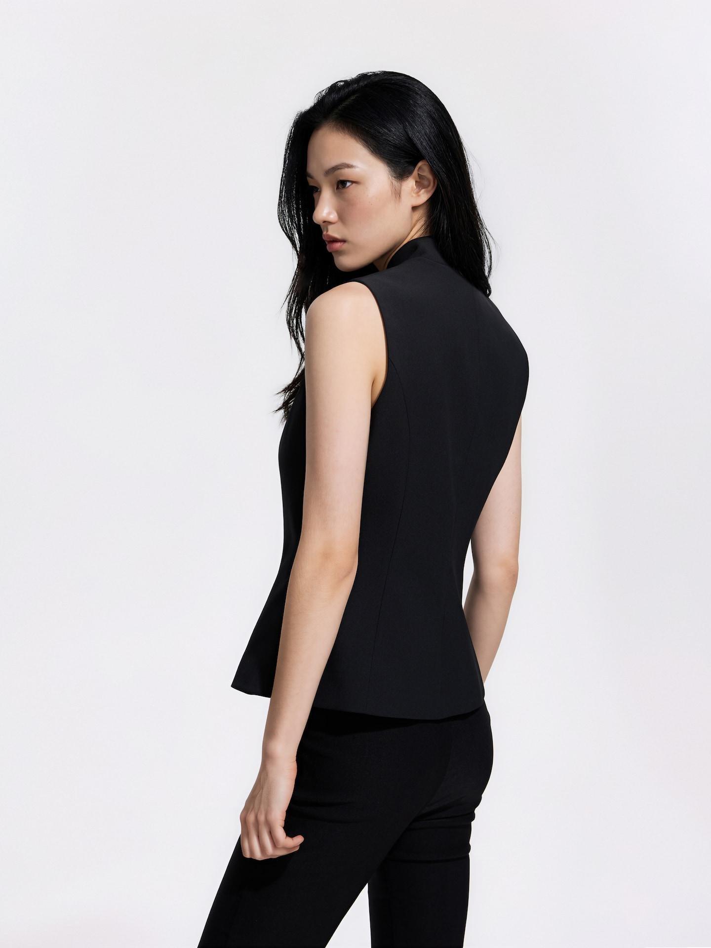 Black Vest With Stand Up Collar, Black, large image number 3