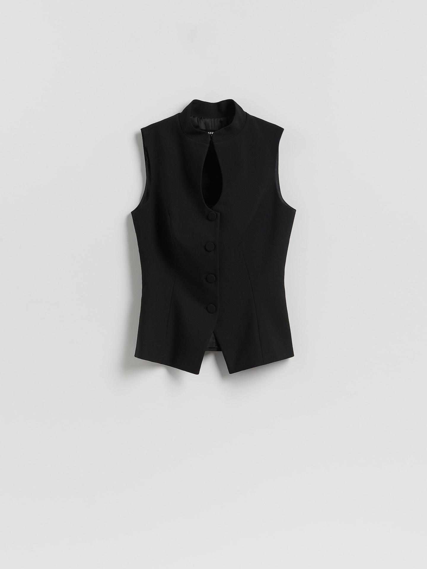 Black Vest With Stand Up Collar, Black, large image number 4
