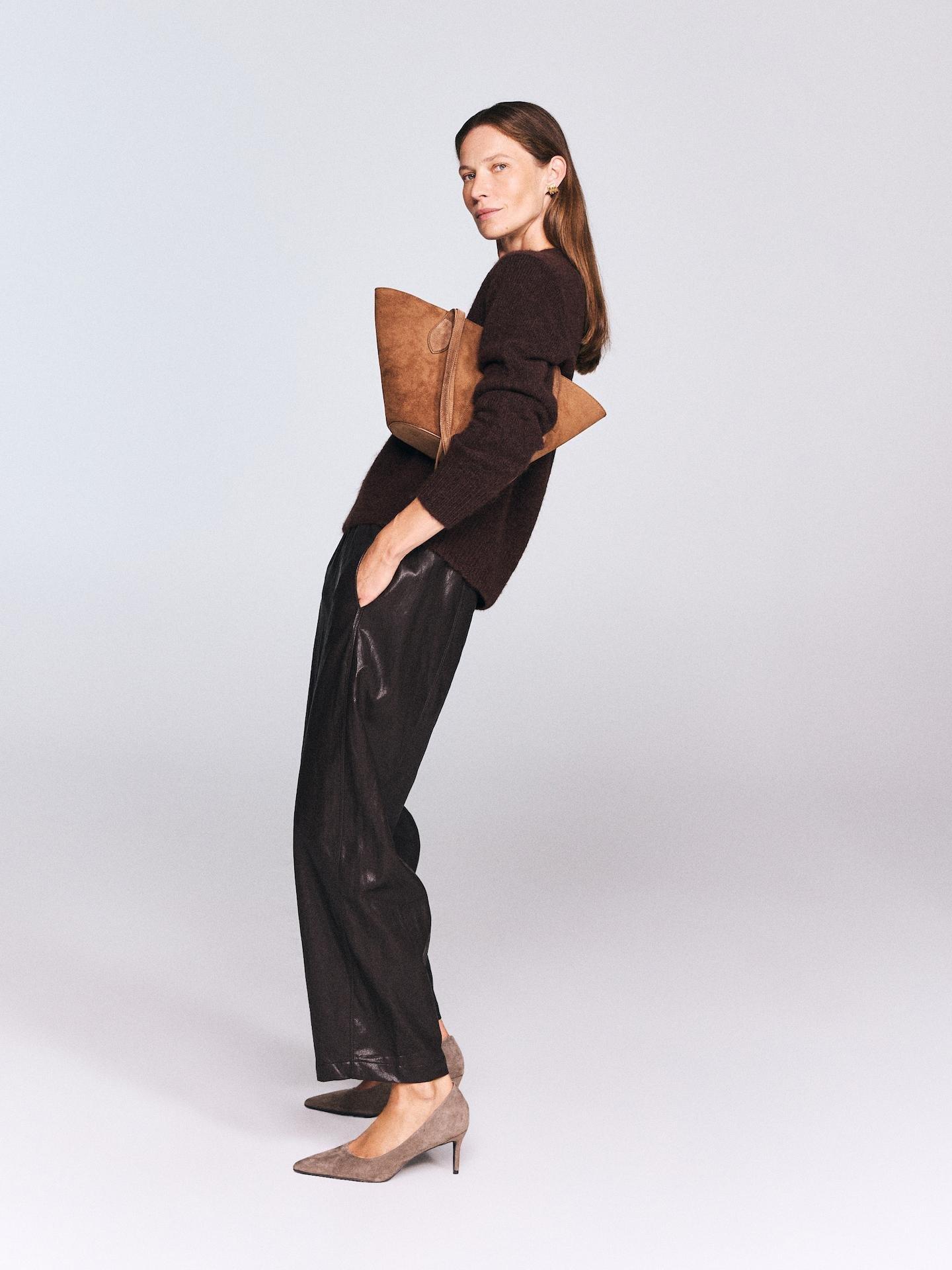 Brown Faux Leather Trousers, Brown, medium