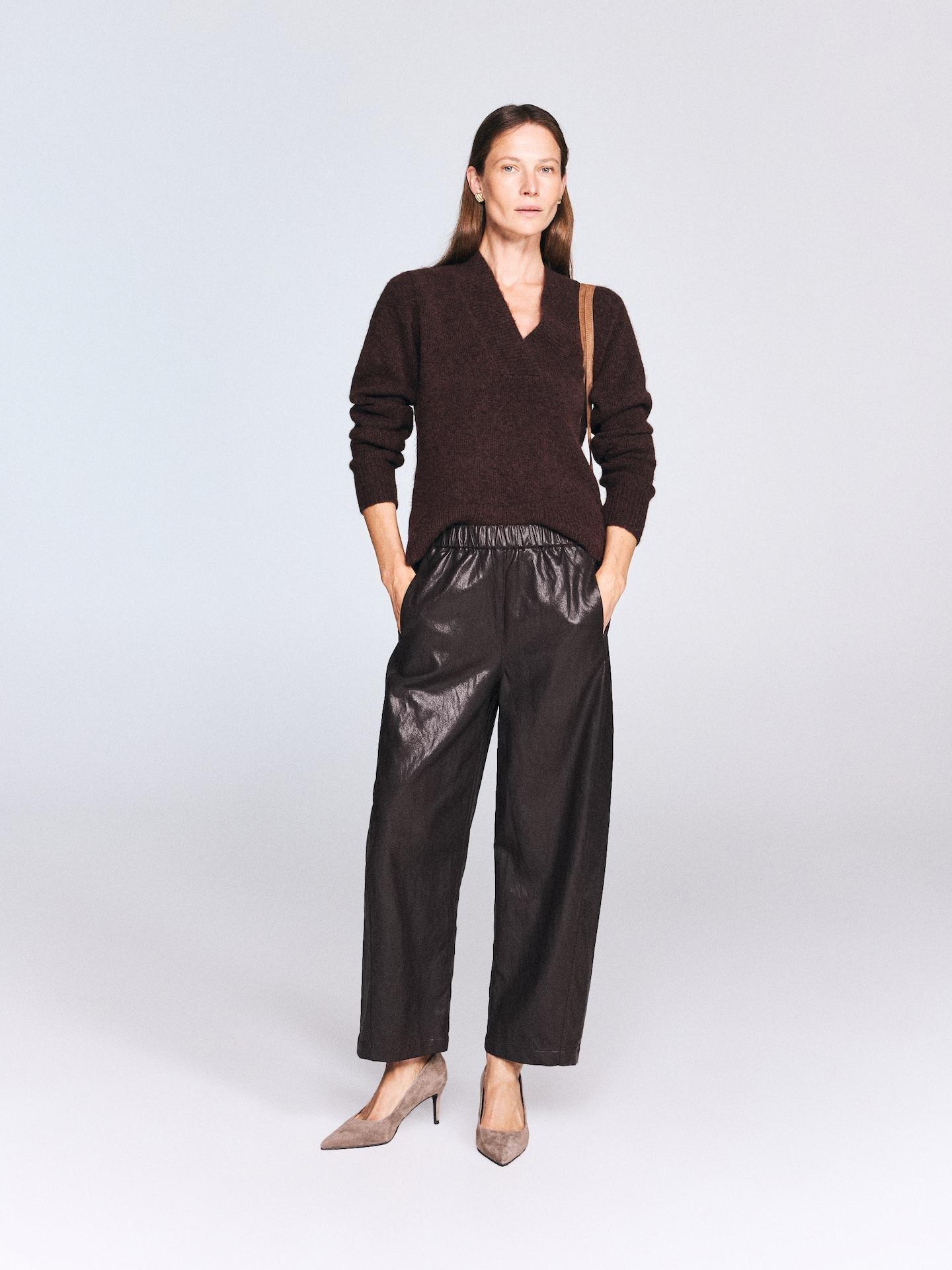 Brown Faux Leather Trousers, Brown, medium