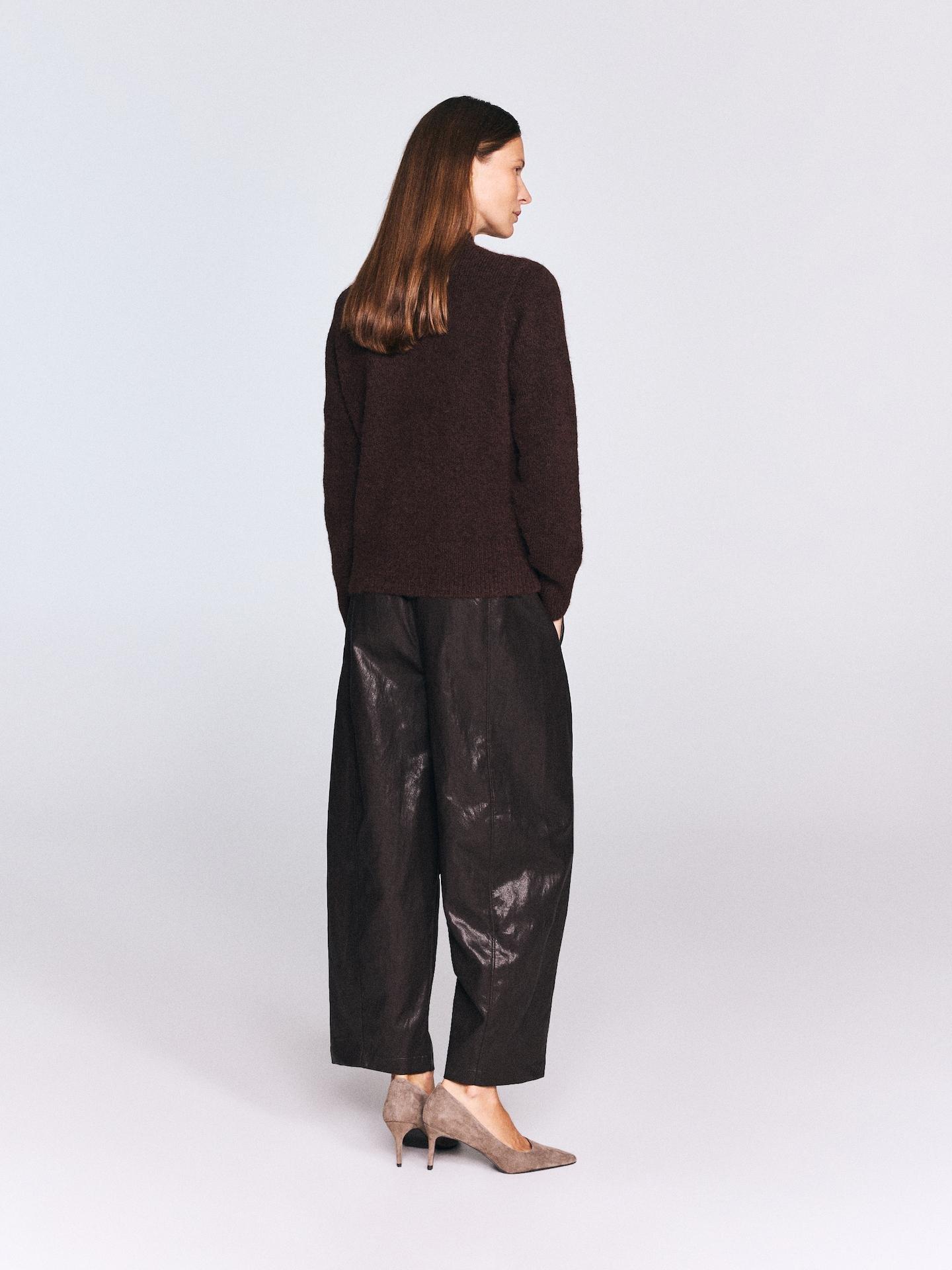 Brown Faux Leather Trousers, Brown, medium